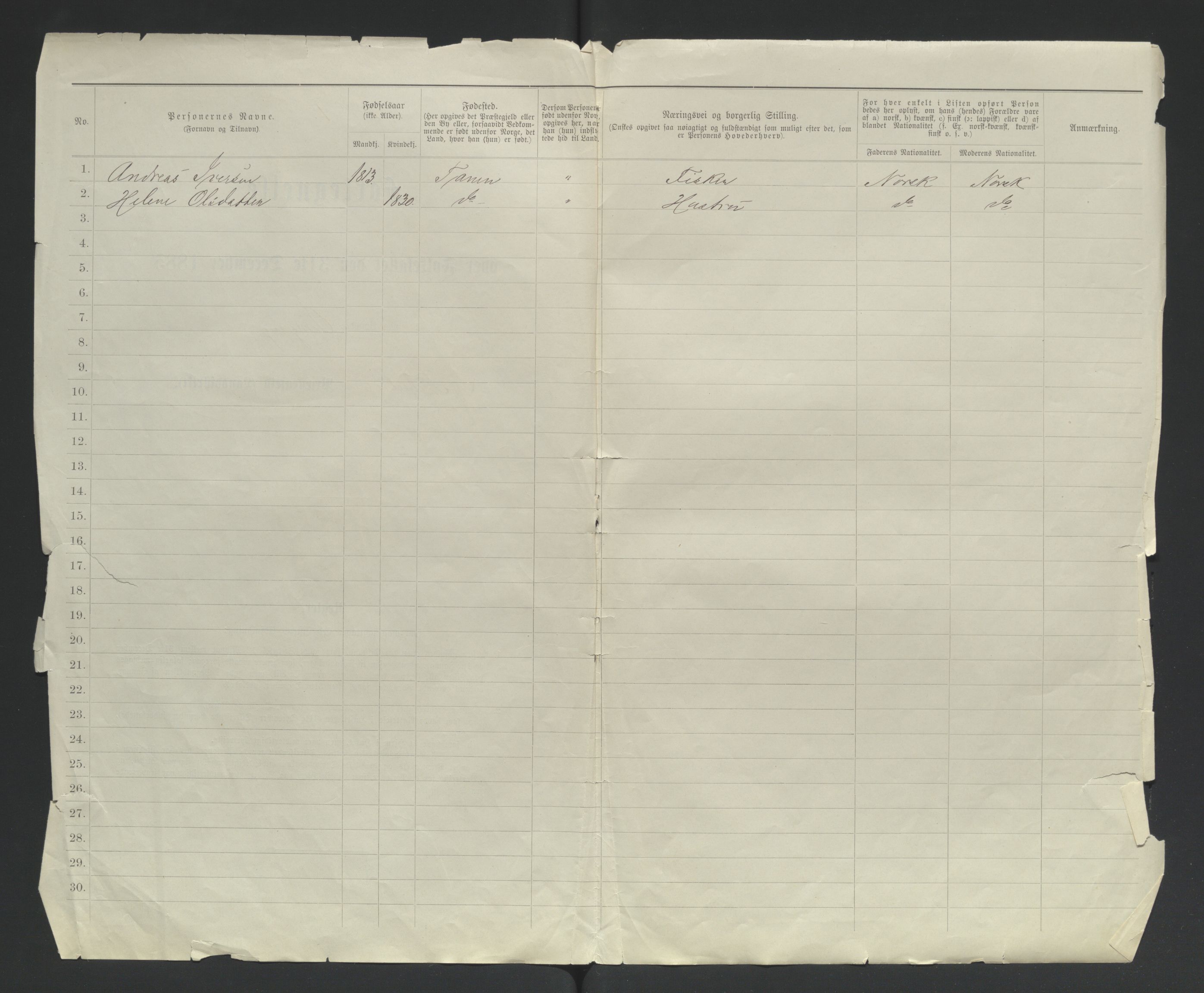 SATØ, 1885 census for 2025 Tana, 1885, p. 1b