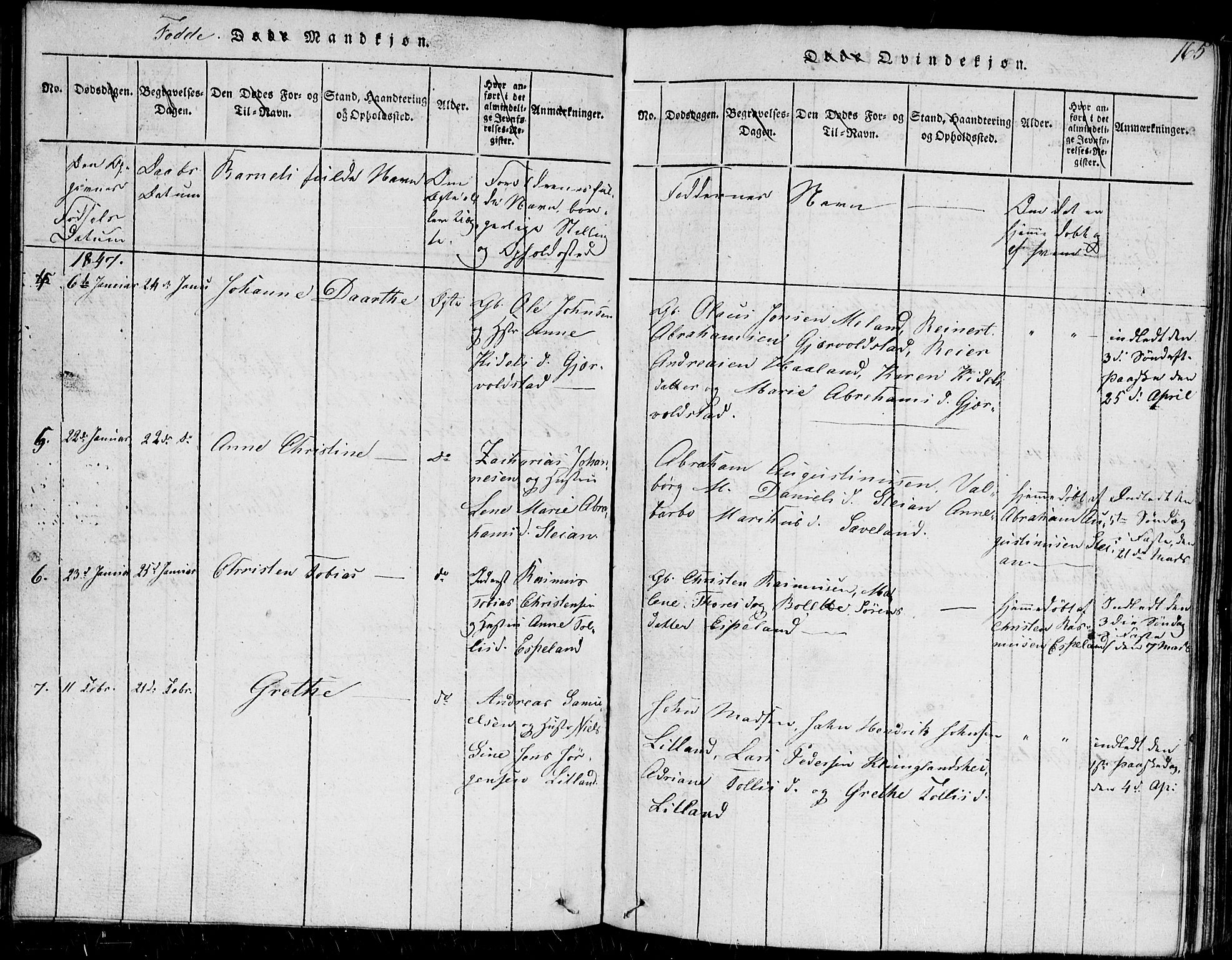 Herad sokneprestkontor, AV/SAK-1111-0018/F/Fb/Fba/L0001: Parish register (copy) no. B 1, 1815-1852, p. 165