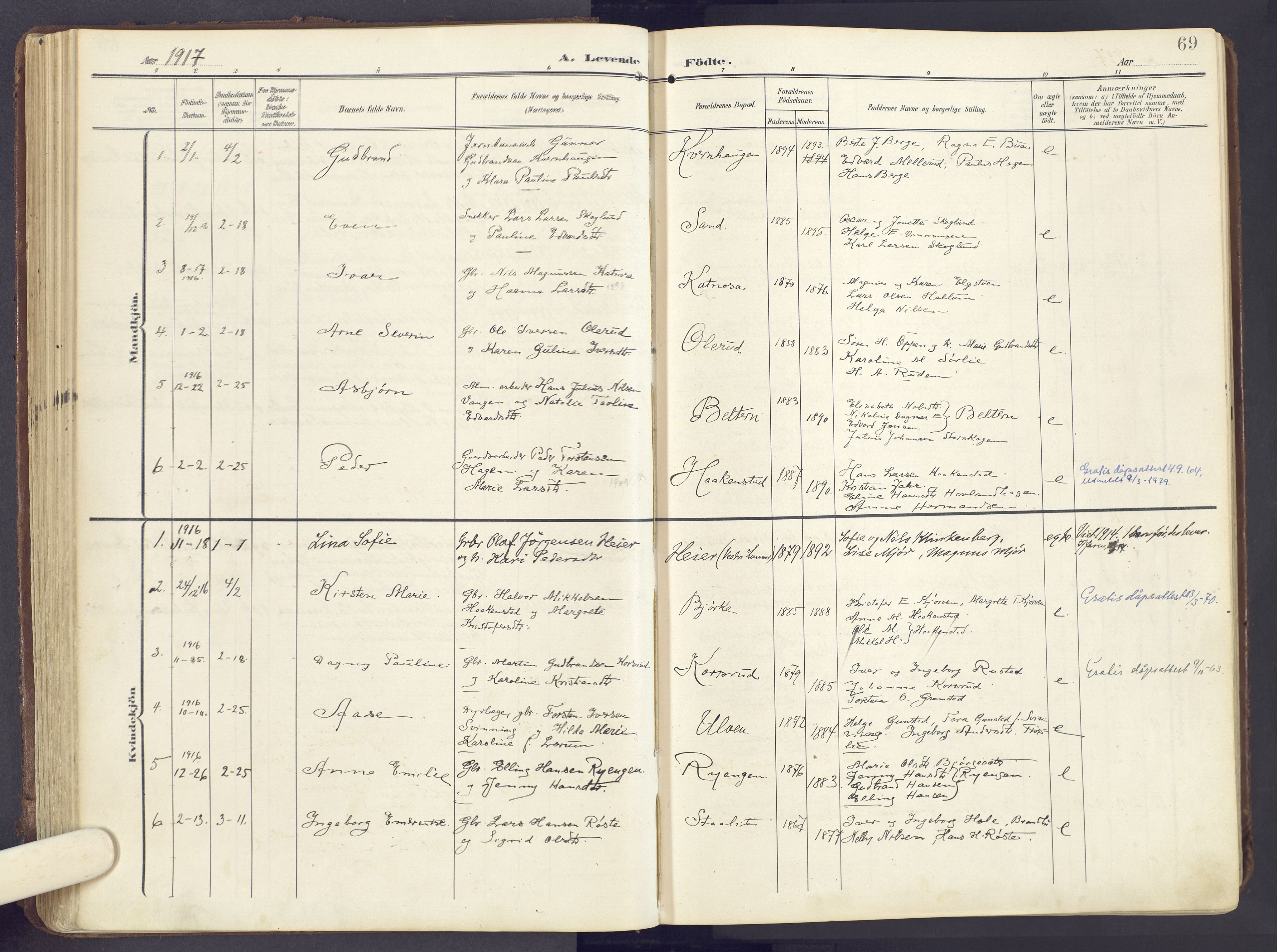 Lunner prestekontor, SAH/PREST-118/H/Ha/Haa/L0001: Parish register (official) no. 1, 1907-1922, p. 69