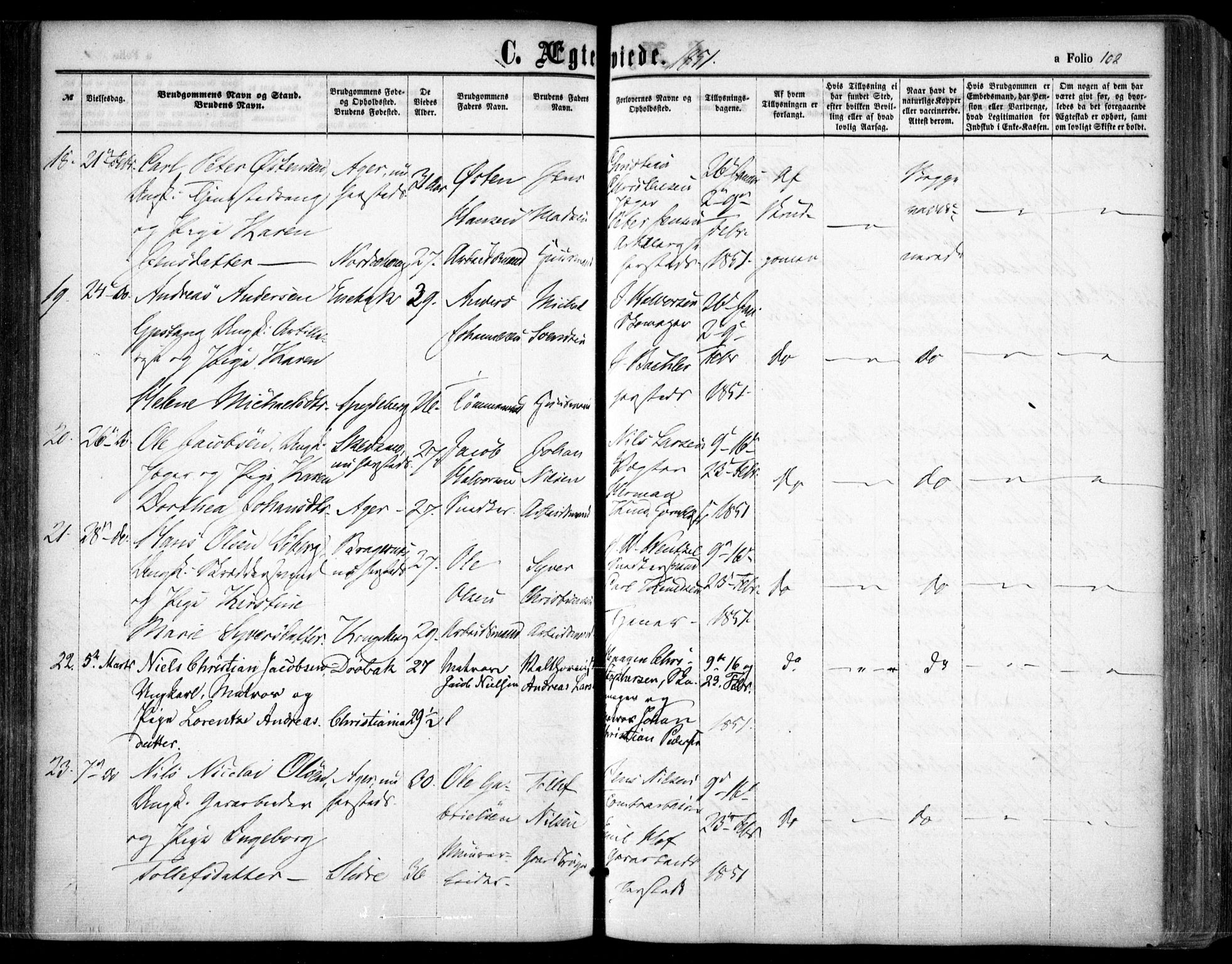 Oslo domkirke Kirkebøker, SAO/A-10752/F/Fa/L0020: Parish register (official) no. 20, 1848-1865, p. 102