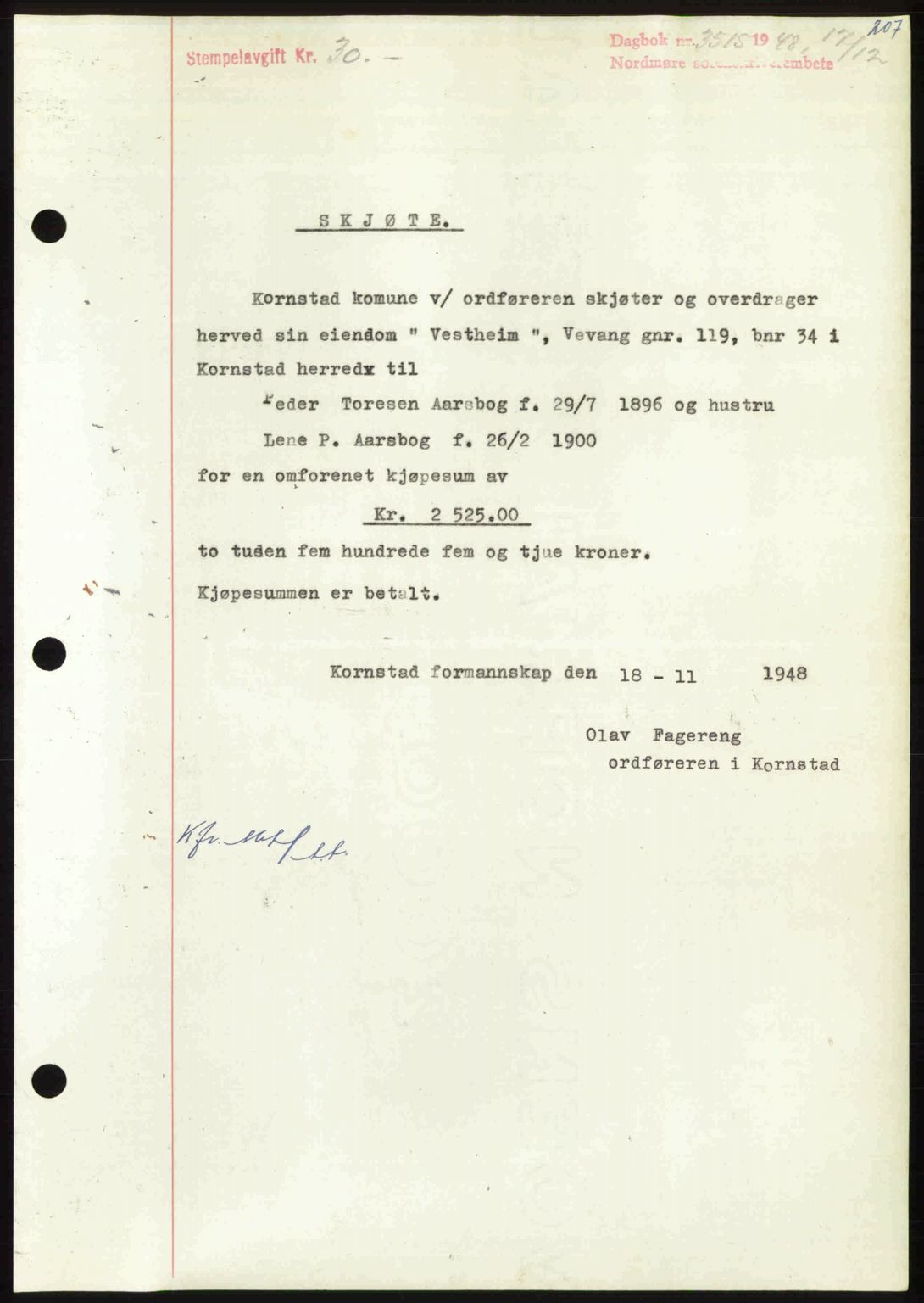 Nordmøre sorenskriveri, AV/SAT-A-4132/1/2/2Ca: Mortgage book no. A110, 1948-1949, Diary no: : 3515/1948