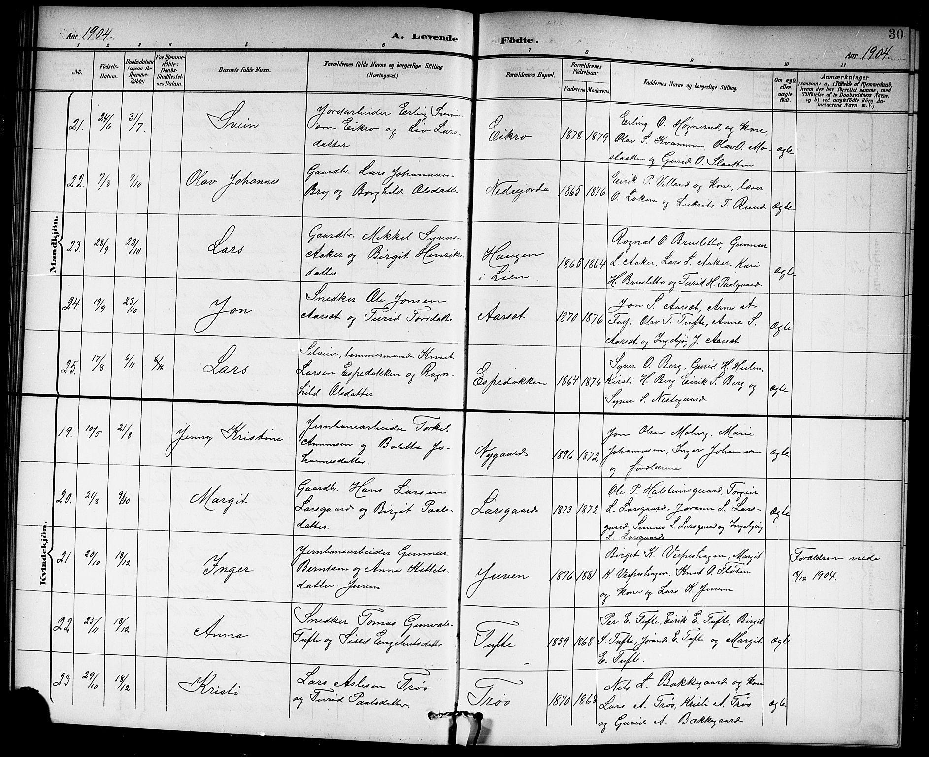 Hol kirkebøker, SAKO/A-227/G/Ga/L0001: Parish register (copy) no. I 1, 1900-1919, p. 30