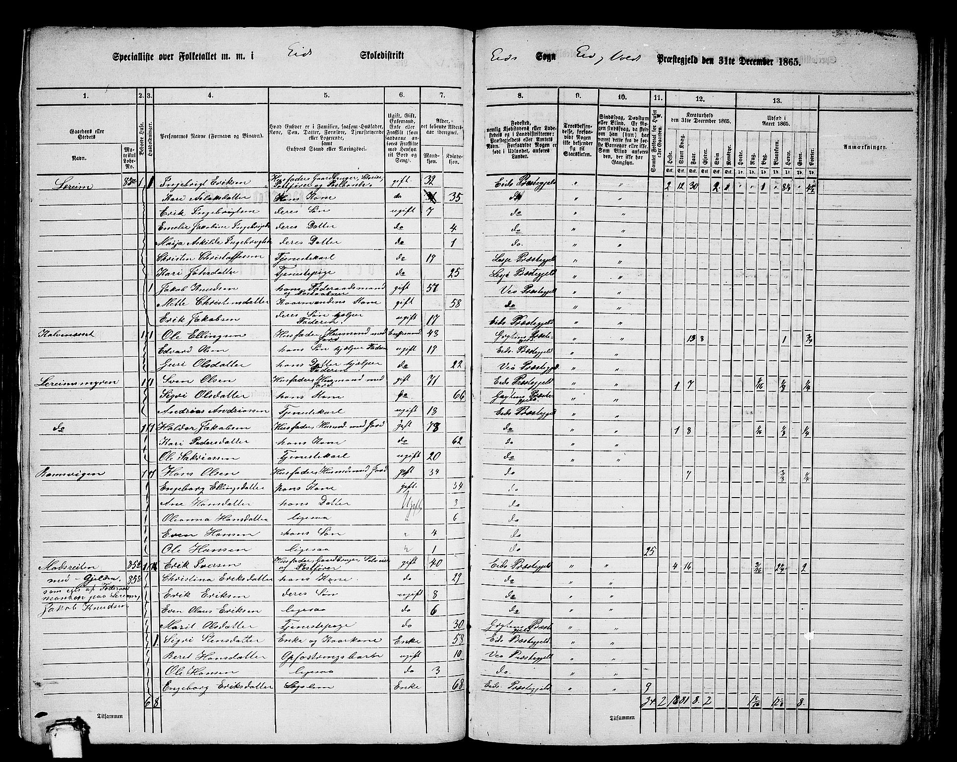 RA, 1865 census for Eid og Vold, 1865, p. 7