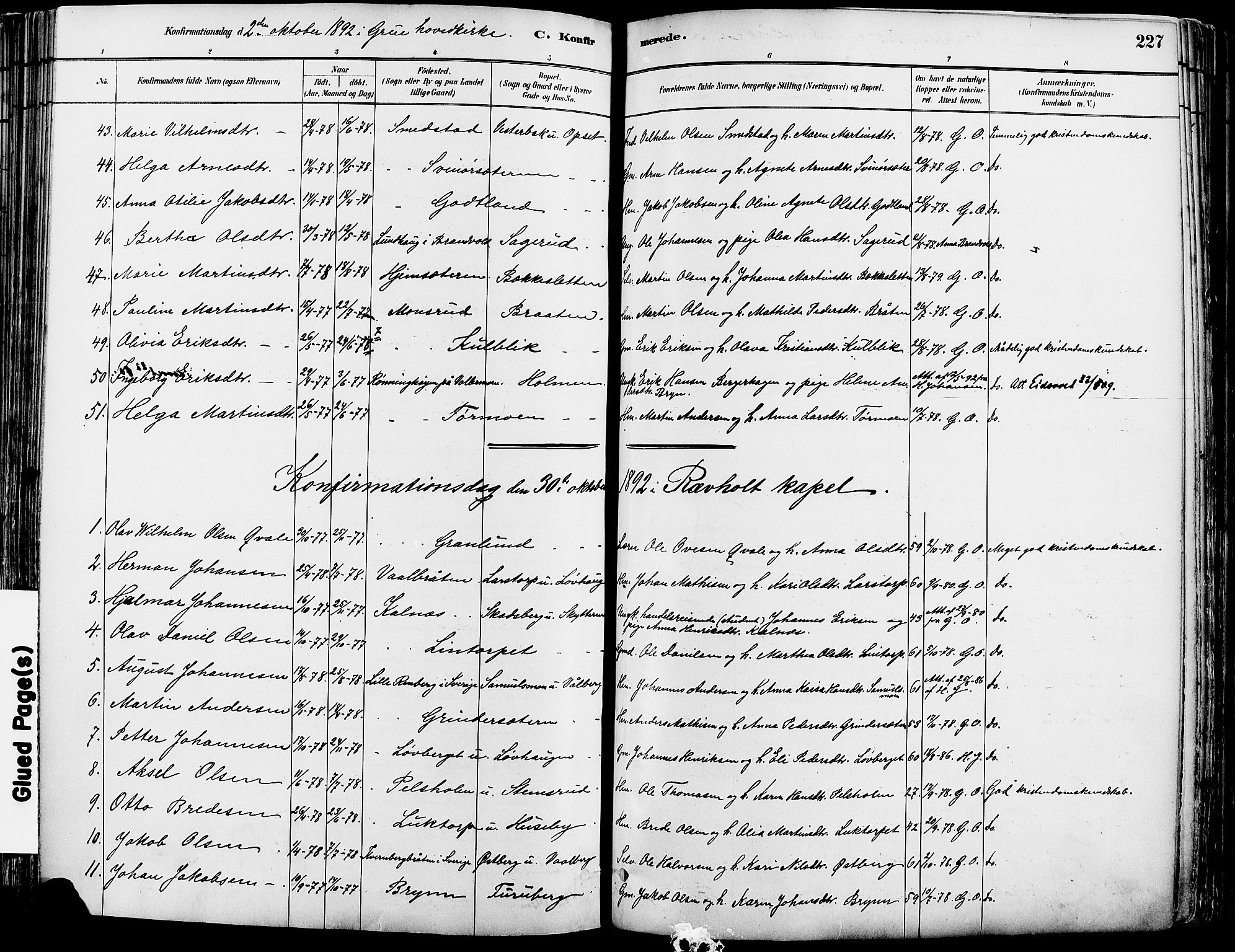 Grue prestekontor, AV/SAH-PREST-036/H/Ha/Haa/L0012: Parish register (official) no. 12, 1881-1897, p. 227