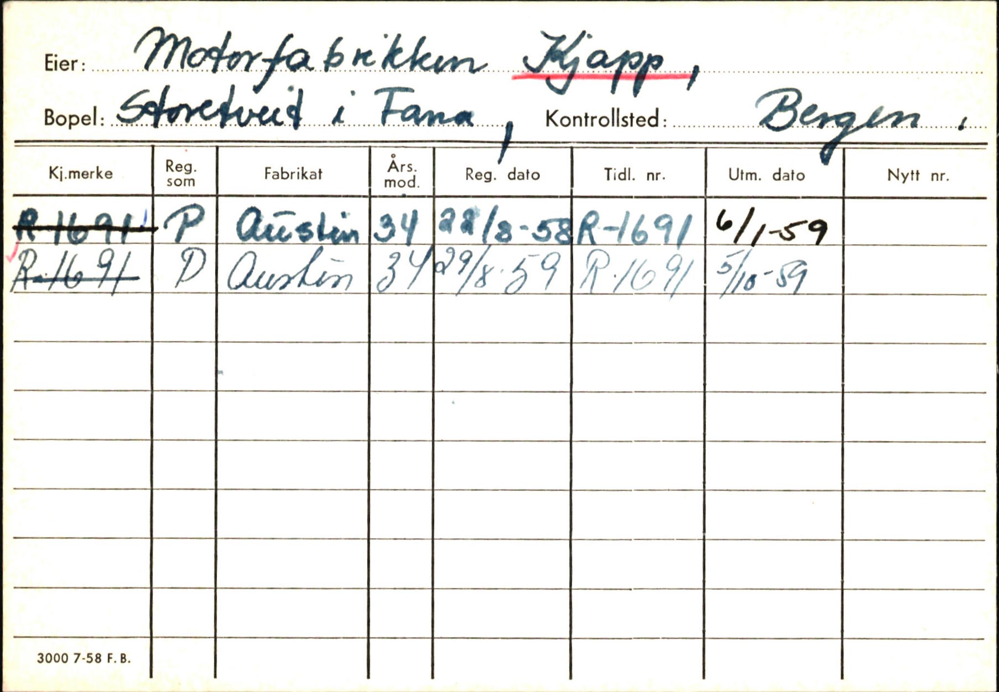 Statens vegvesen, Hordaland vegkontor, AV/SAB-A-5201/2/Ha/L0029: R-eierkort K, 1920-1971, p. 2