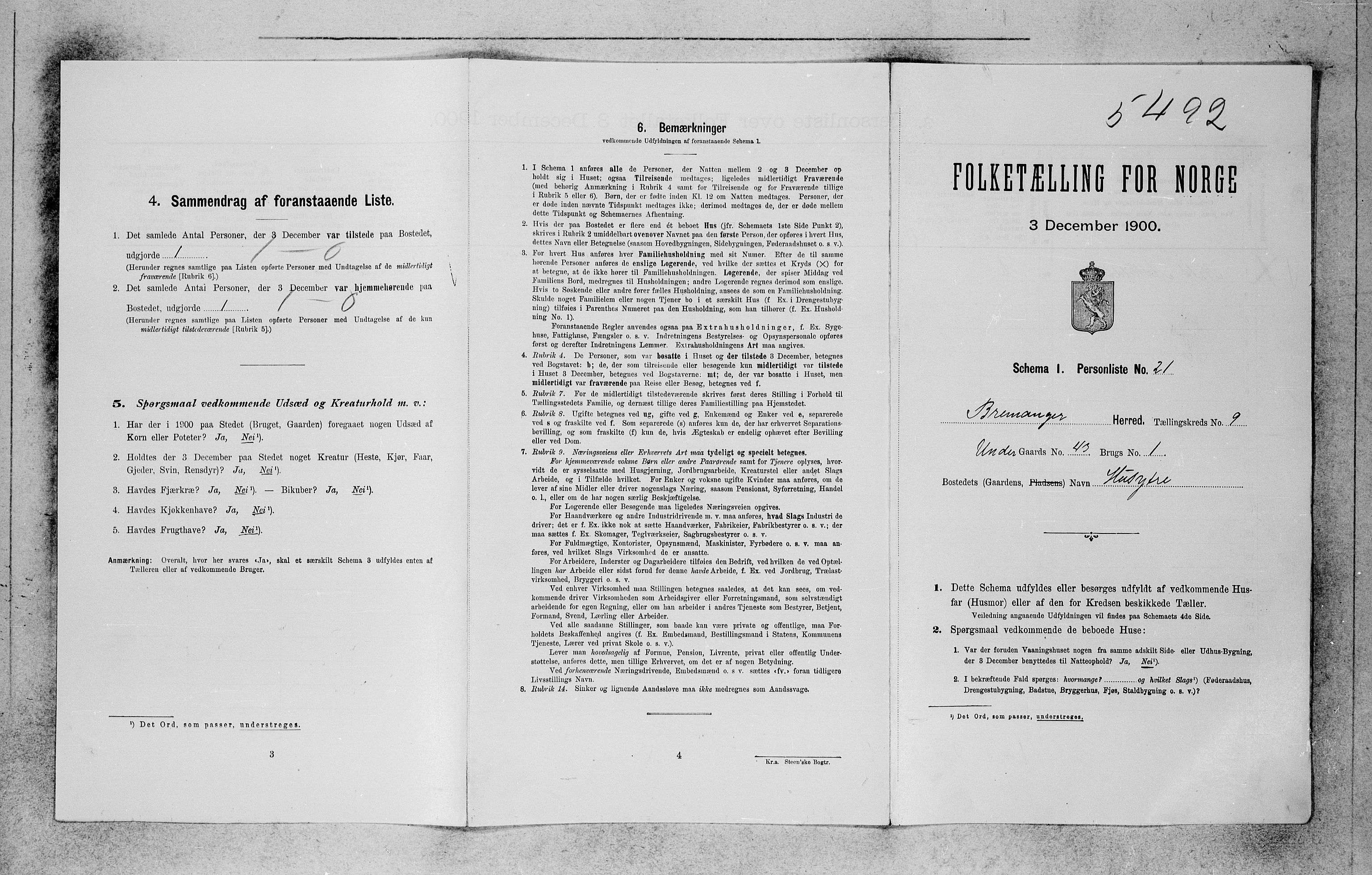 SAB, 1900 census for Bremanger, 1900, p. 700