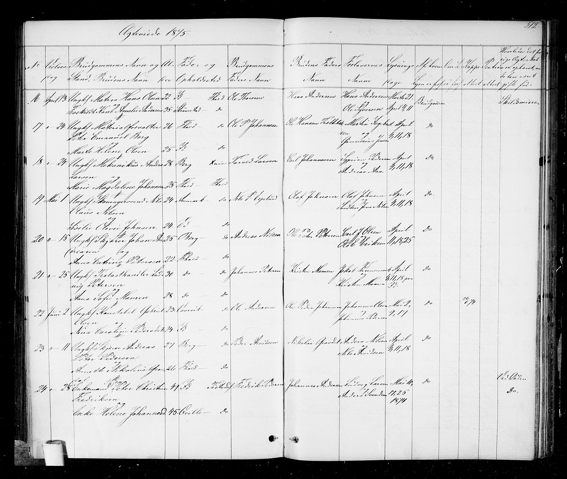 Halden prestekontor Kirkebøker, AV/SAO-A-10909/G/Ga/L0006: Parish register (copy) no. 6, 1869-1884, p. 512