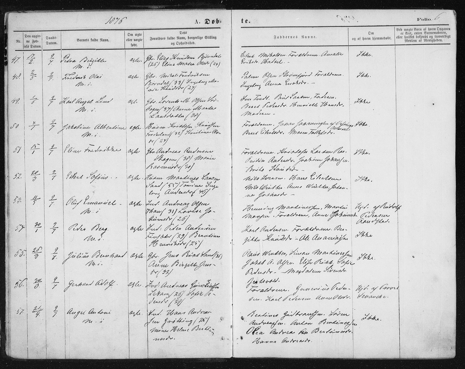 Ministerialprotokoller, klokkerbøker og fødselsregistre - Nordland, AV/SAT-A-1459/888/L1243: Parish register (official) no. 888A09, 1876-1879, p. 6