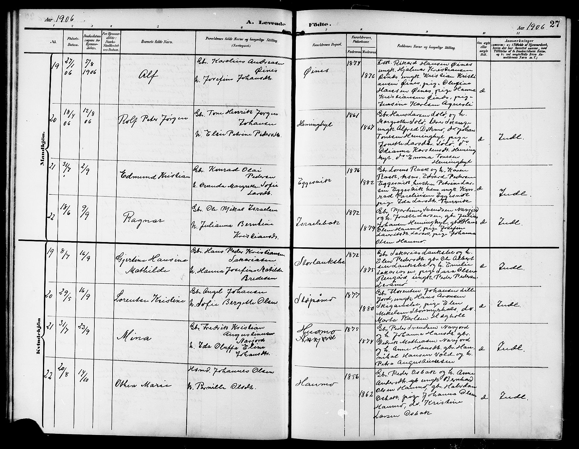 Ministerialprotokoller, klokkerbøker og fødselsregistre - Nordland, AV/SAT-A-1459/846/L0655: Parish register (copy) no. 846C05, 1902-1916, p. 27