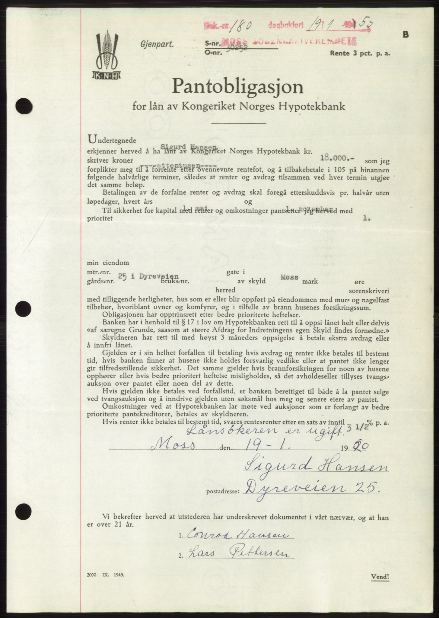 Moss sorenskriveri, SAO/A-10168: Mortgage book no. B23, 1949-1950, Diary no: : 180/1950