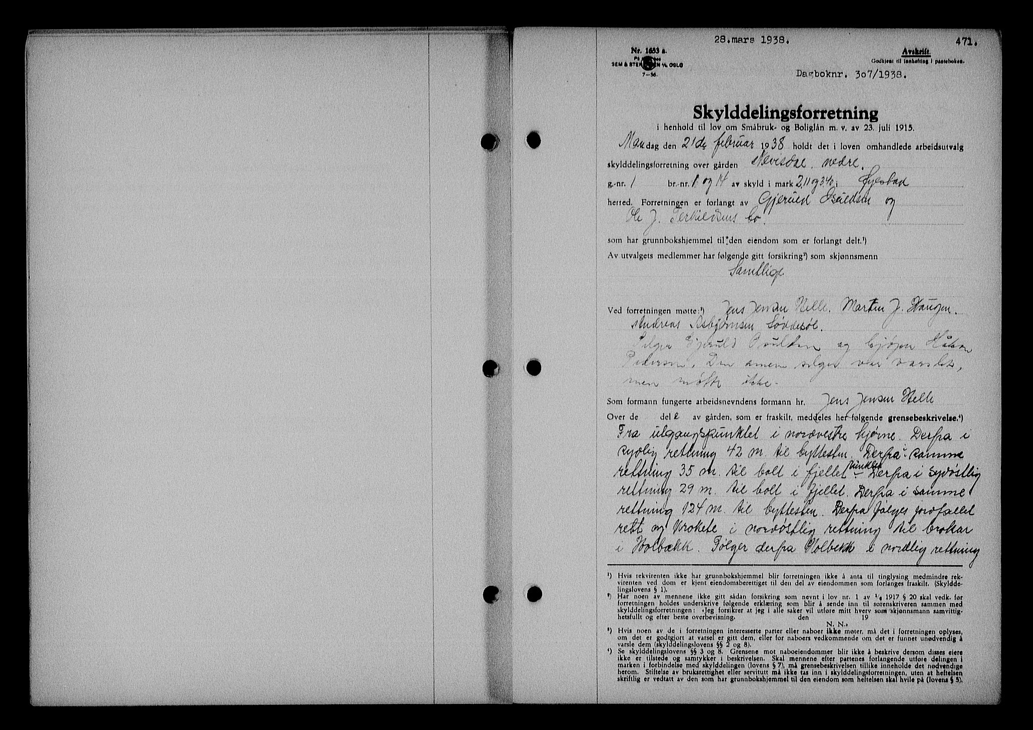 Nedenes sorenskriveri, SAK/1221-0006/G/Gb/Gba/L0044: Mortgage book no. 40, 1937-1938, Diary no: : 307/1938