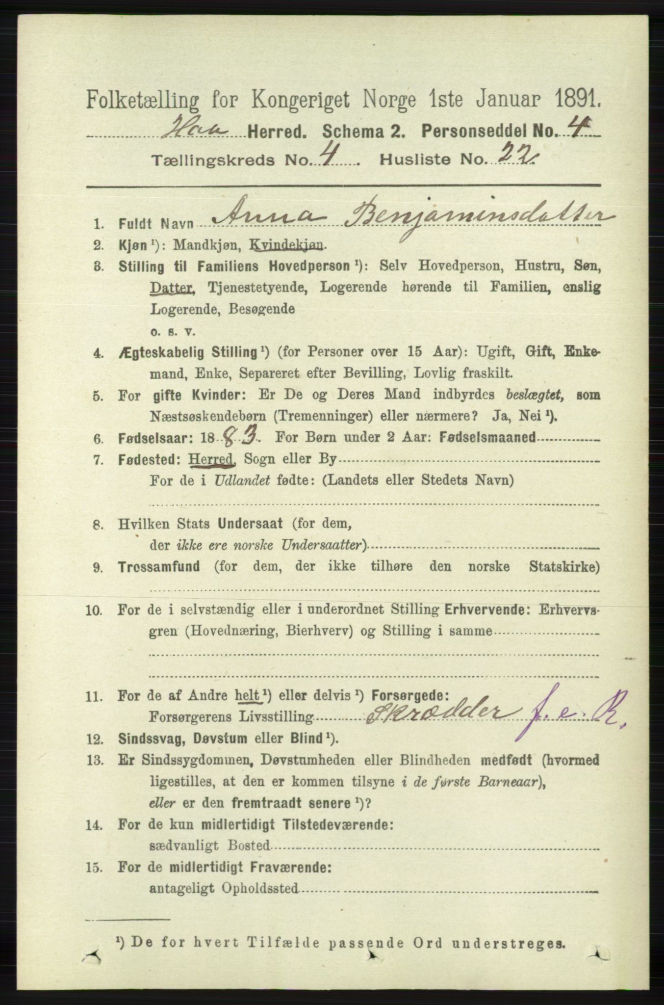 RA, 1891 census for 1119 Hå, 1891, p. 1173