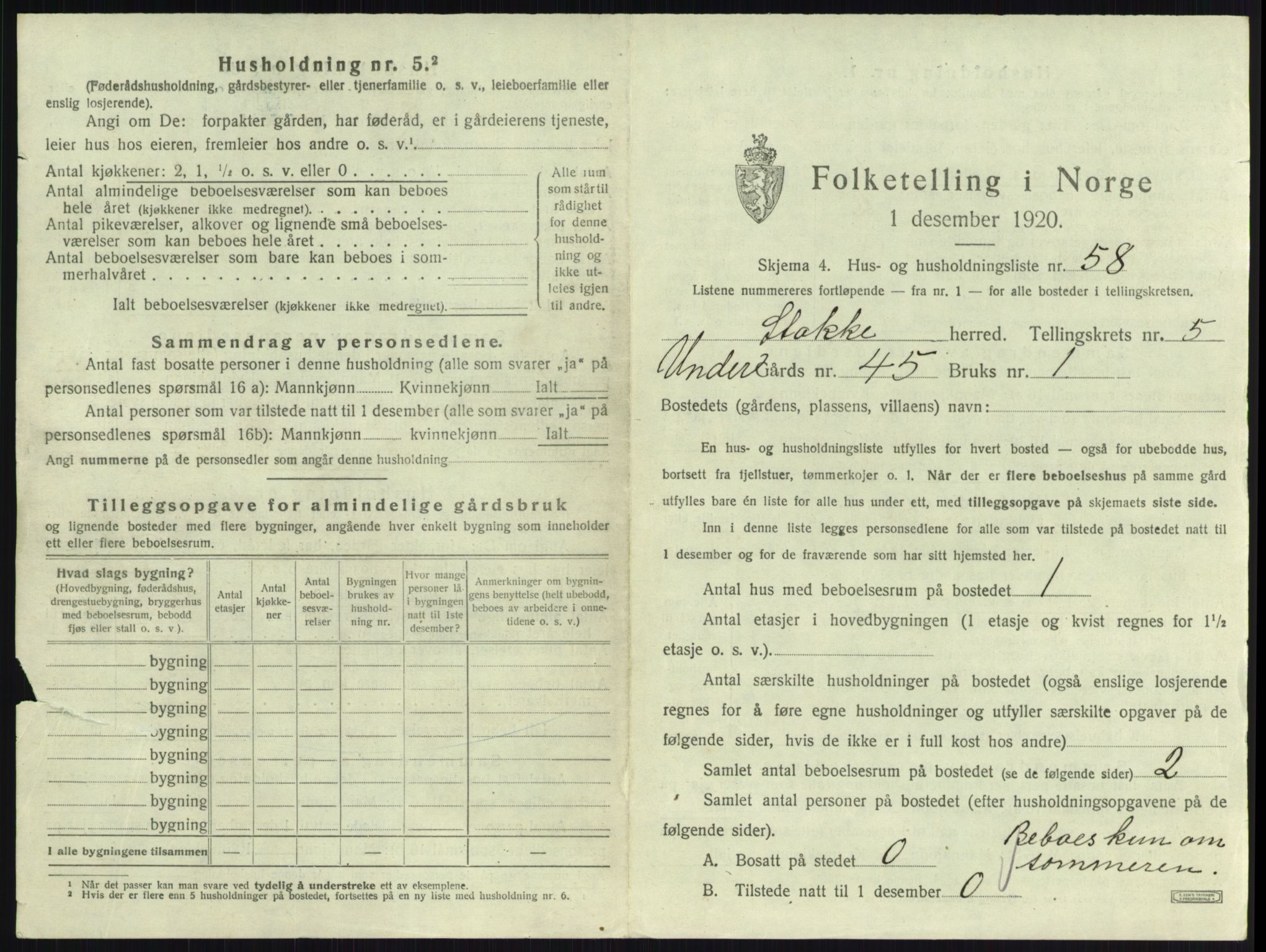 SAKO, 1920 census for Stokke, 1920, p. 1097