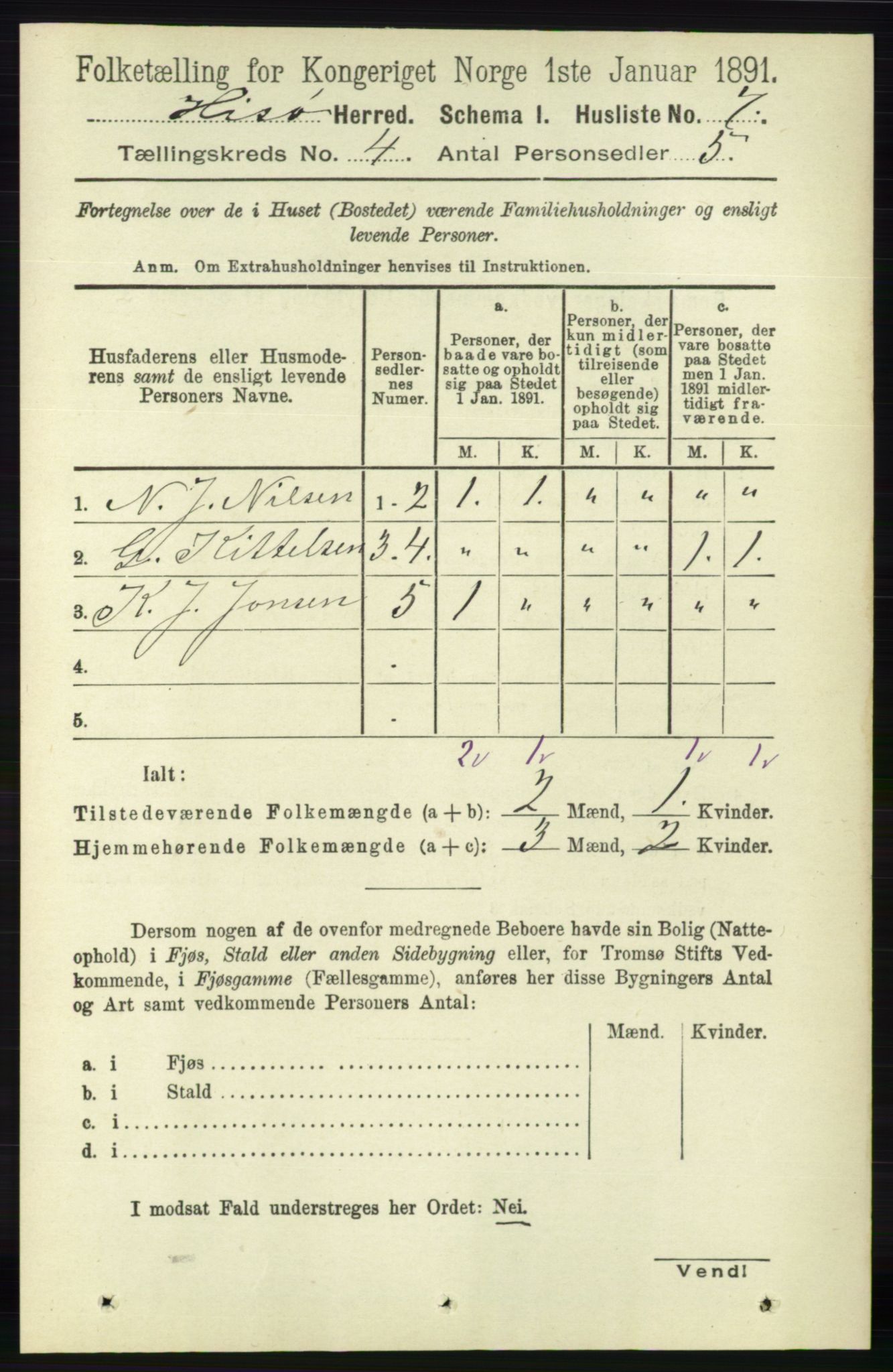 RA, 1891 census for 0922 Hisøy, 1891, p. 3236