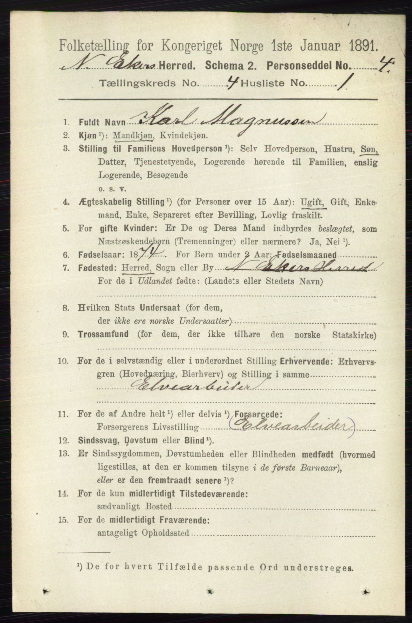 RA, 1891 census for 0625 Nedre Eiker, 1891, p. 1945