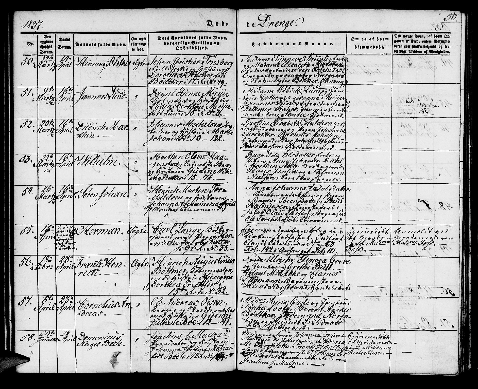 Domkirken sokneprestembete, SAB/A-74801/H/Haa/L0015: Parish register (official) no. A 14, 1835-1840, p. 50