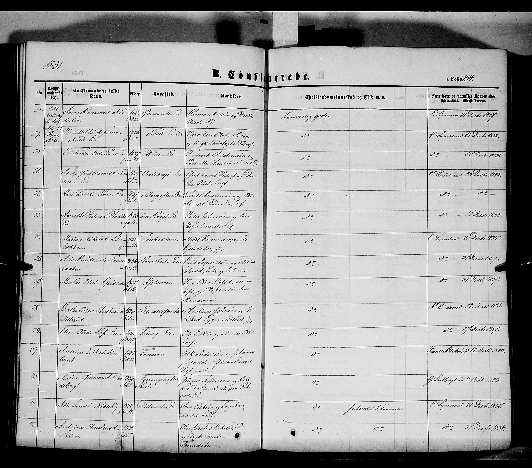 Stange prestekontor, SAH/PREST-002/K/L0011: Parish register (official) no. 11, 1846-1852, p. 154