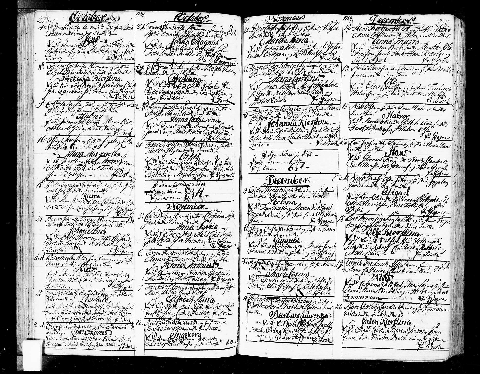 Oslo domkirke Kirkebøker, SAO/A-10752/F/Fa/L0004: Parish register (official) no. 4, 1743-1786, p. 278-279