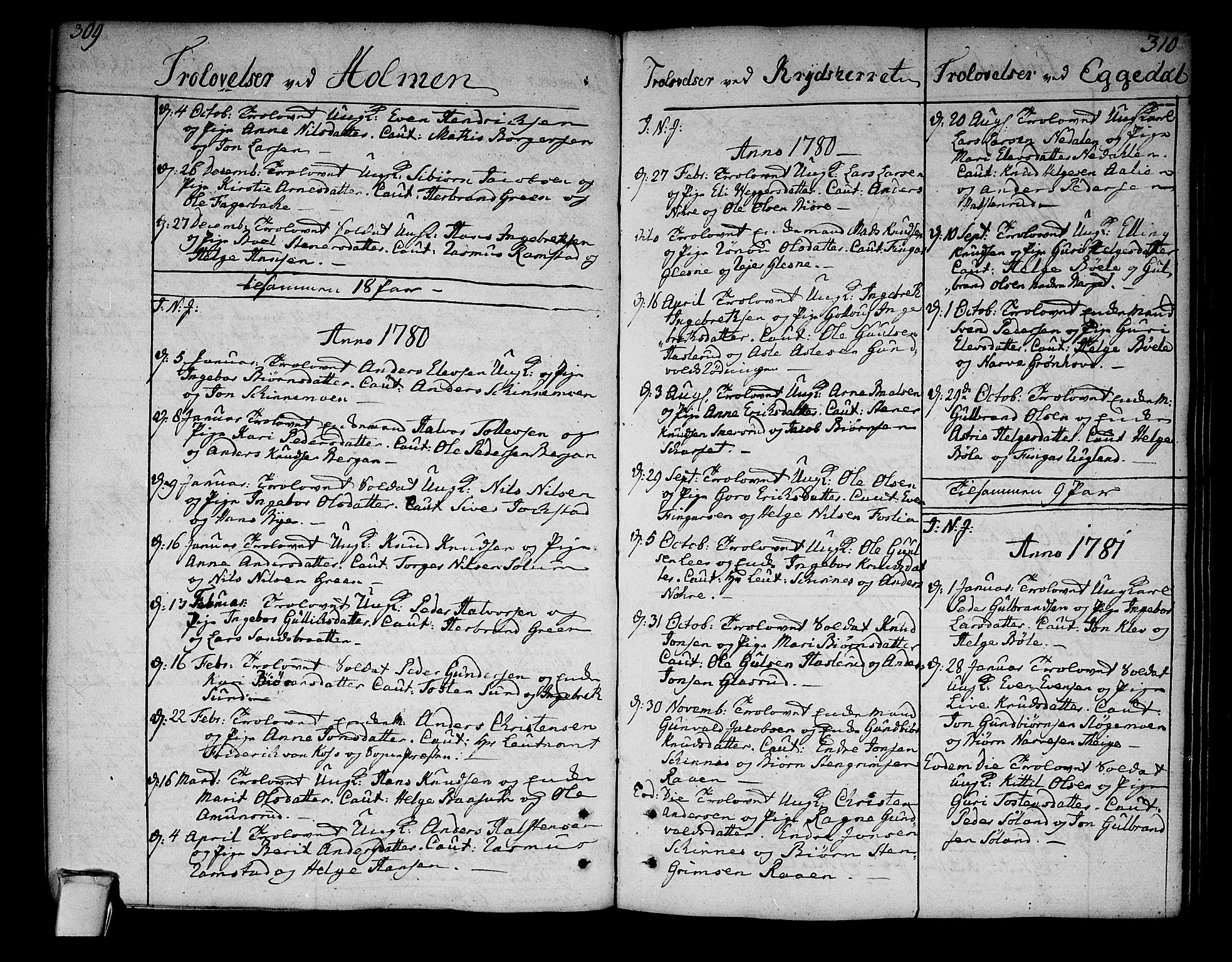 Sigdal kirkebøker, AV/SAKO-A-245/F/Fa/L0002: Parish register (official) no. I 2, 1778-1792, p. 309-310