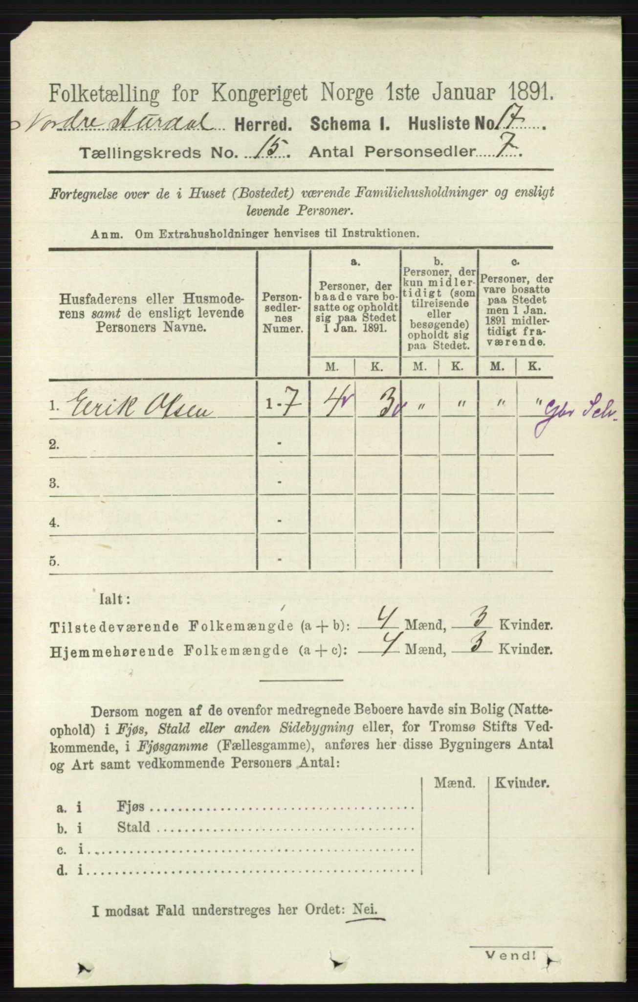 RA, 1891 census for 0542 Nord-Aurdal, 1891, p. 5686