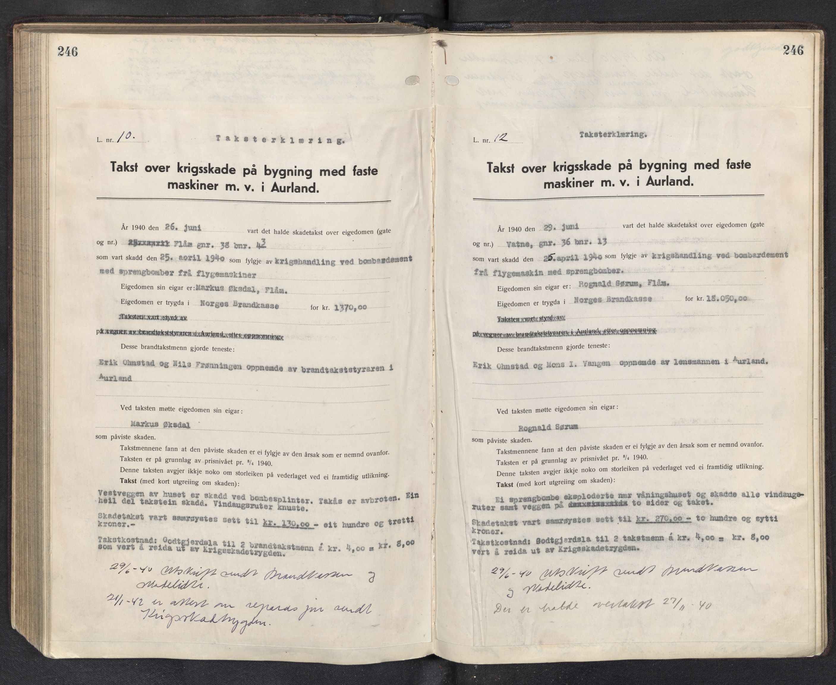 Lensmannen i Aurland, SAB/A-26401/0012/L0003: Branntakstprotokoll, 1917-1944, p. 246