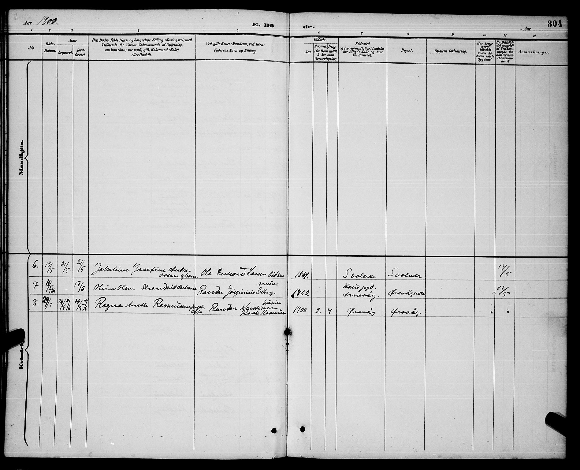 Ministerialprotokoller, klokkerbøker og fødselsregistre - Nordland, AV/SAT-A-1459/874/L1077: Parish register (copy) no. 874C06, 1891-1900, p. 304