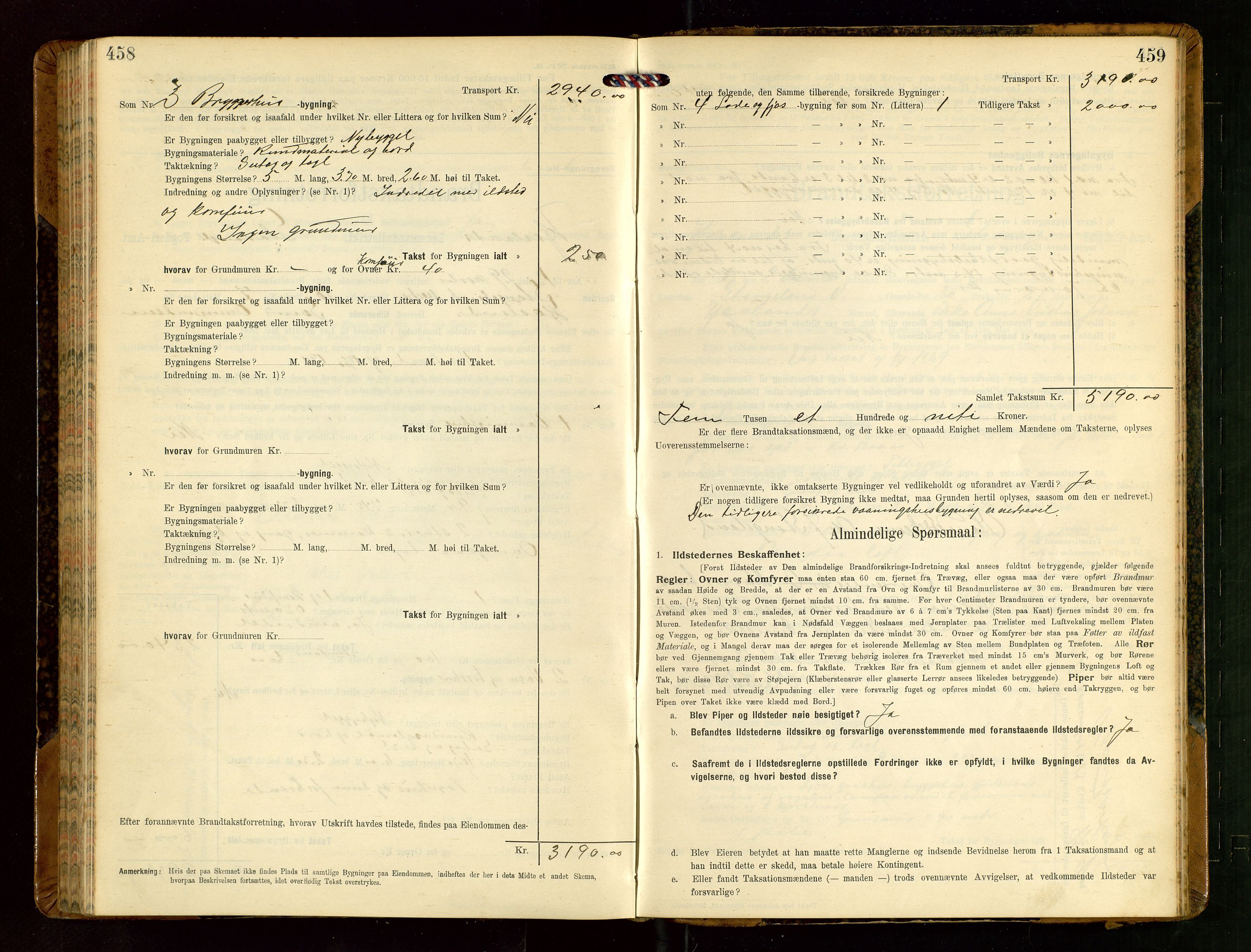 Håland lensmannskontor, AV/SAST-A-100100/Gob/L0004: Branntakstprotokoll - skjematakst. Register i boken., 1913-1915, p. 458-459