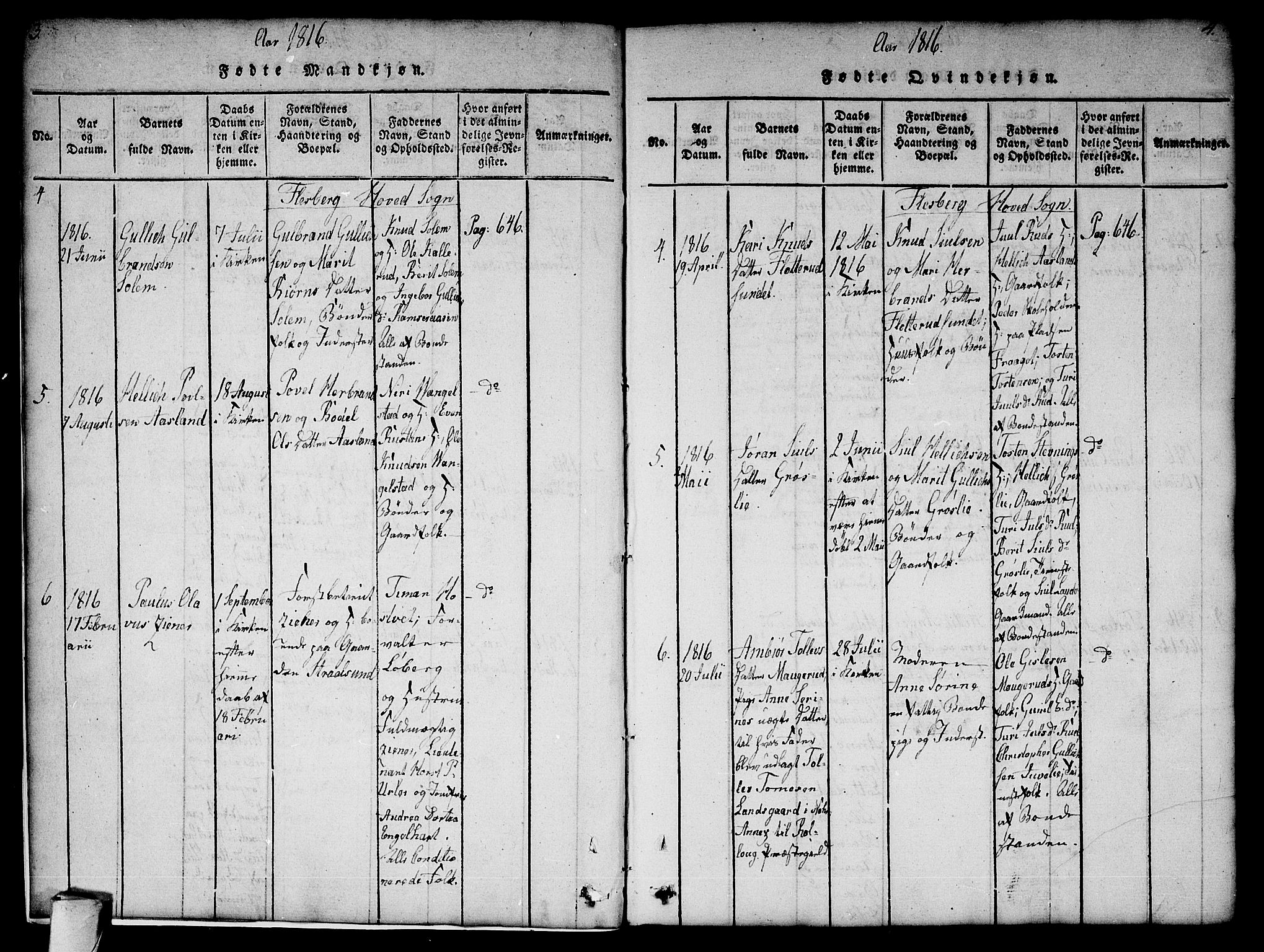 Flesberg kirkebøker, AV/SAKO-A-18/G/Ga/L0001: Parish register (copy) no. I 1, 1816-1834, p. 3-4