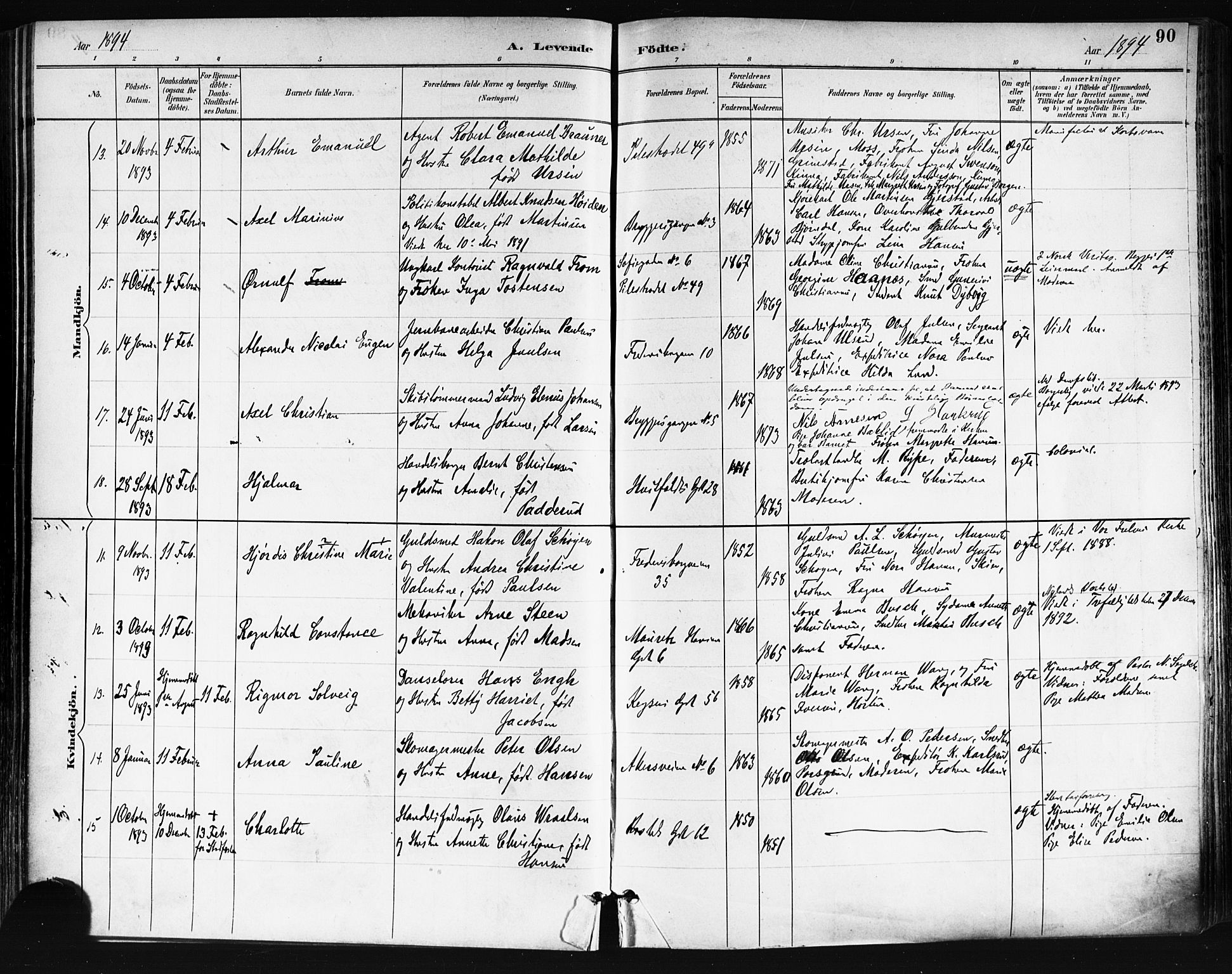 Trefoldighet prestekontor Kirkebøker, AV/SAO-A-10882/F/Fa/L0006: Parish register (official) no. I 6, 1891-1899, p. 90