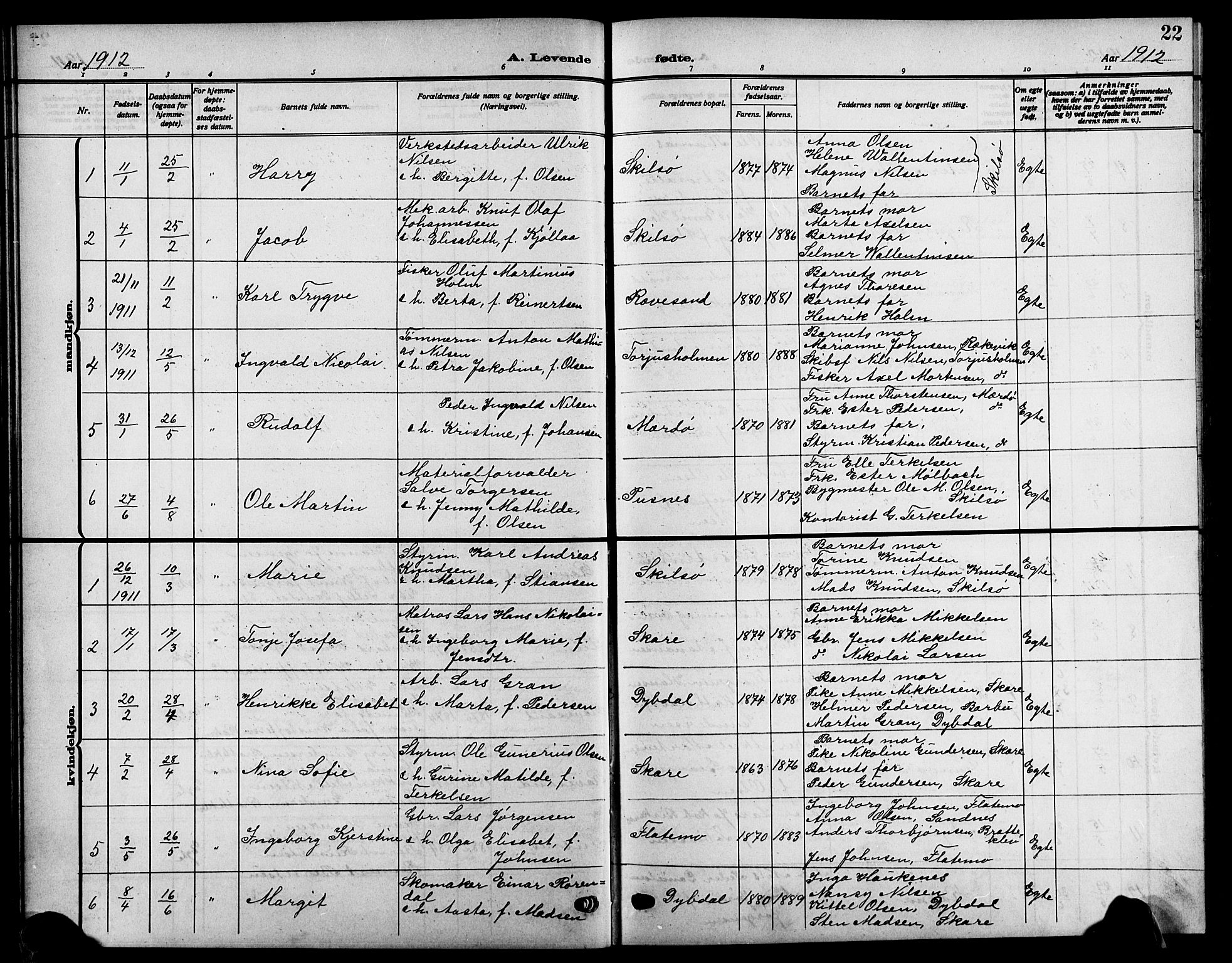 Tromøy sokneprestkontor, SAK/1111-0041/F/Fb/L0007: Parish register (copy) no. B 7, 1908-1925, p. 22