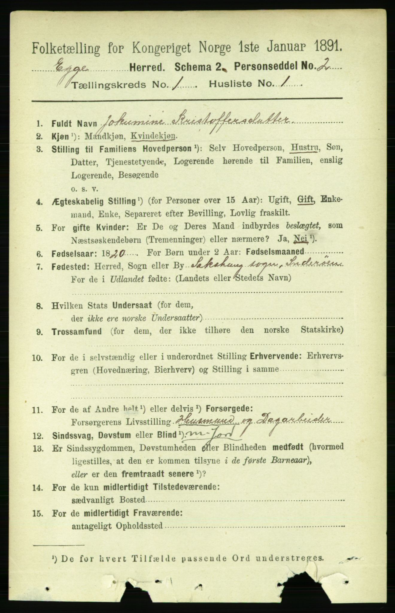 RA, 1891 census for 1733 Egge, 1891, p. 74