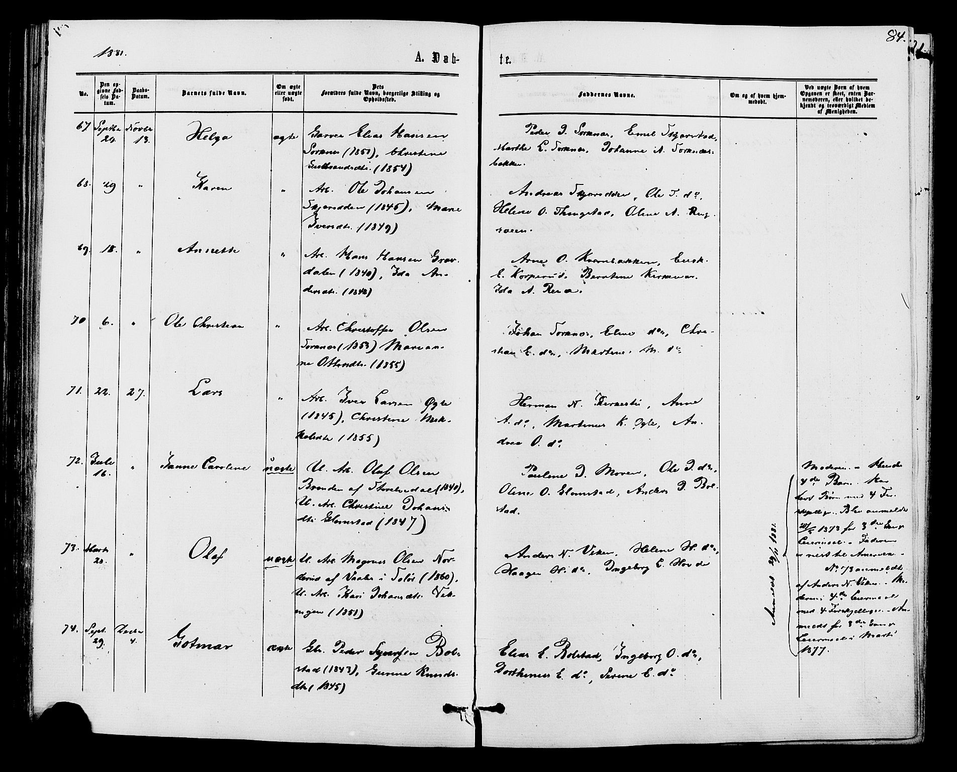 Åmot prestekontor, Hedmark, AV/SAH-PREST-056/H/Ha/Haa/L0009: Parish register (official) no. 9, 1875-1883, p. 84