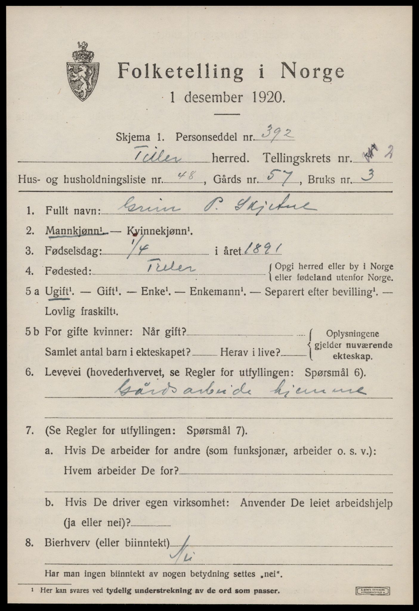 SAT, 1920 census for Tiller, 1920, p. 1749