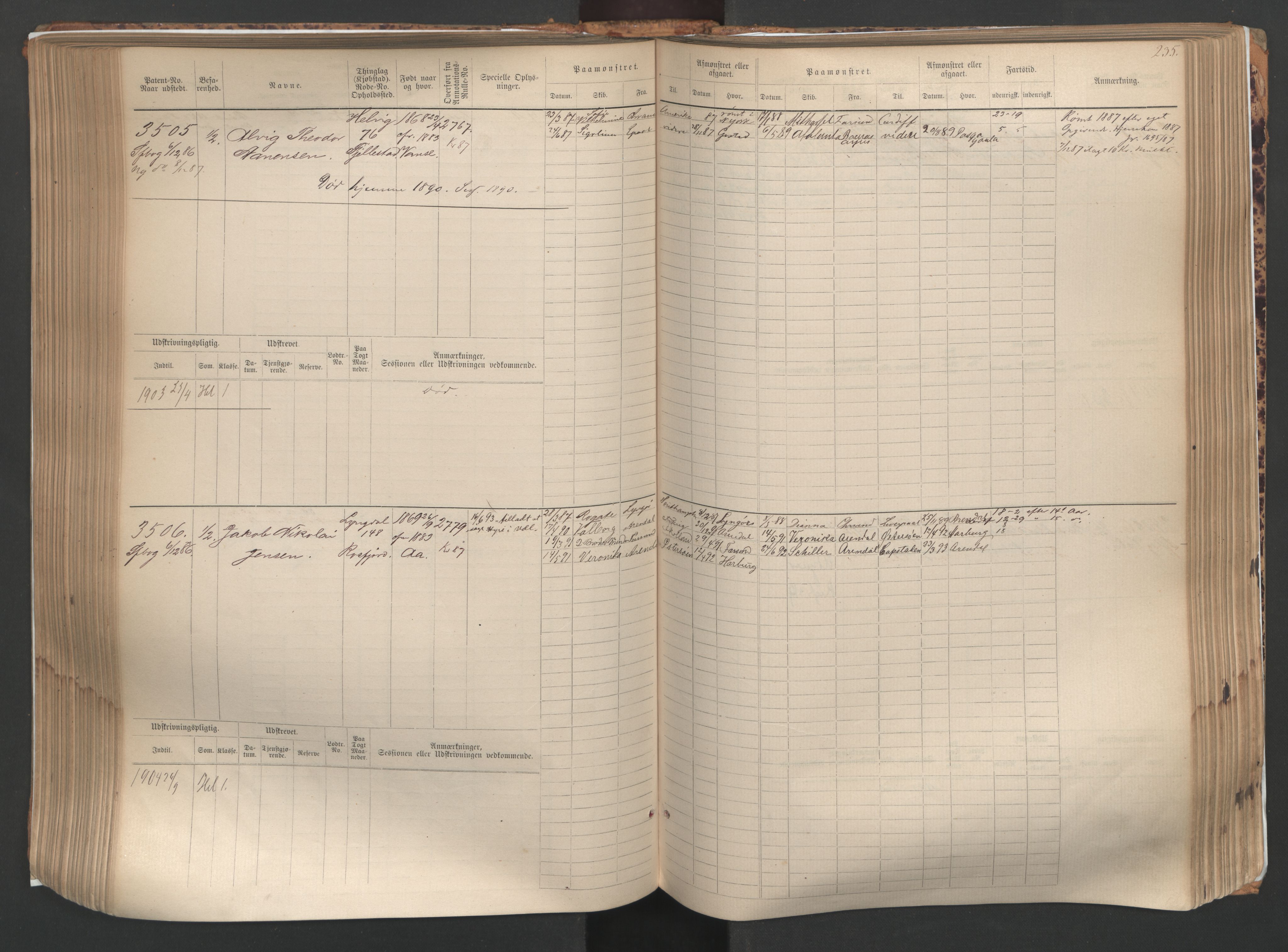 Farsund mønstringskrets, AV/SAK-2031-0017/F/Fb/L0005: Hovedrulle nr 3041-3804, M-8, 1883-1930, p. 238