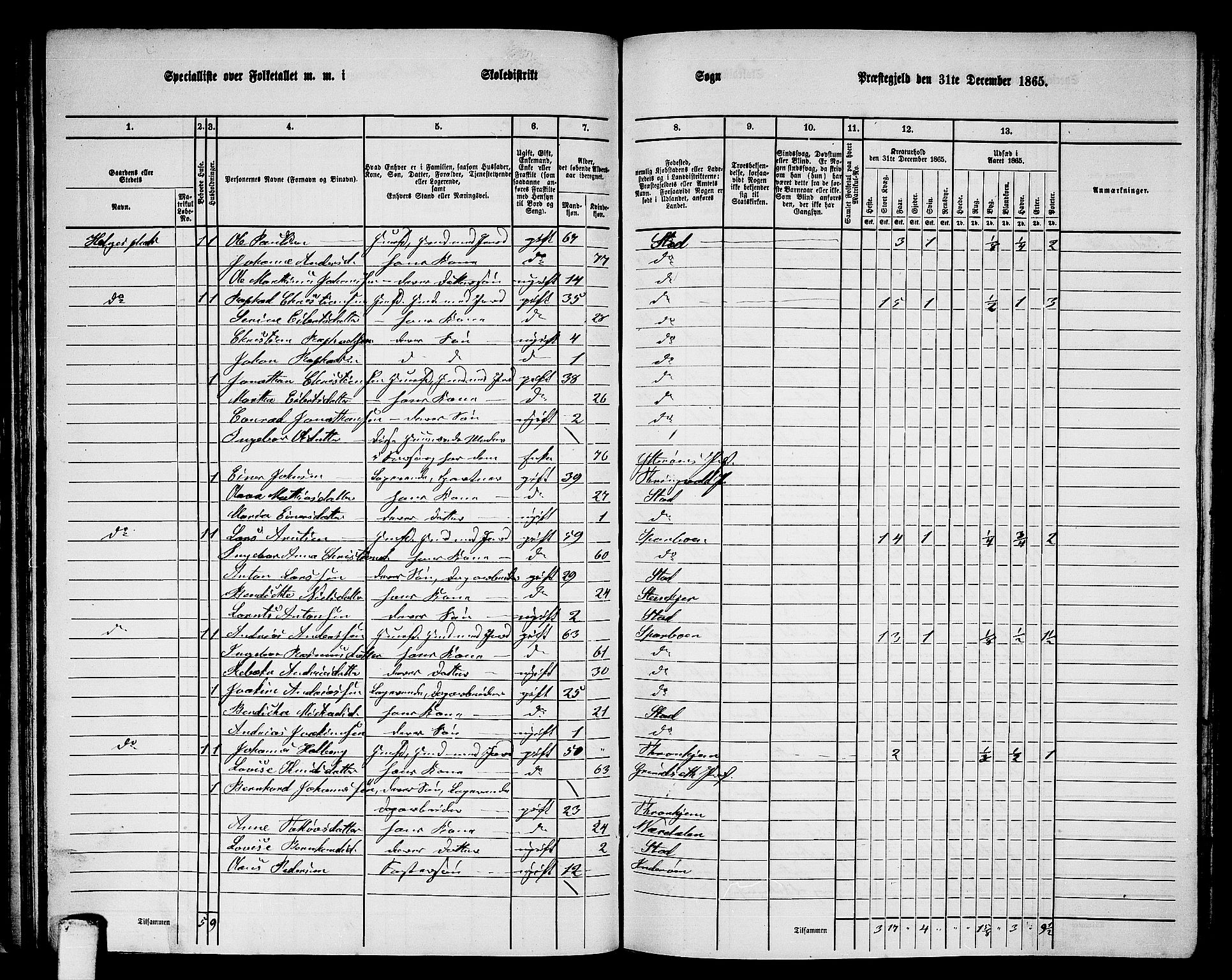 RA, 1865 census for Stod, 1865, p. 77