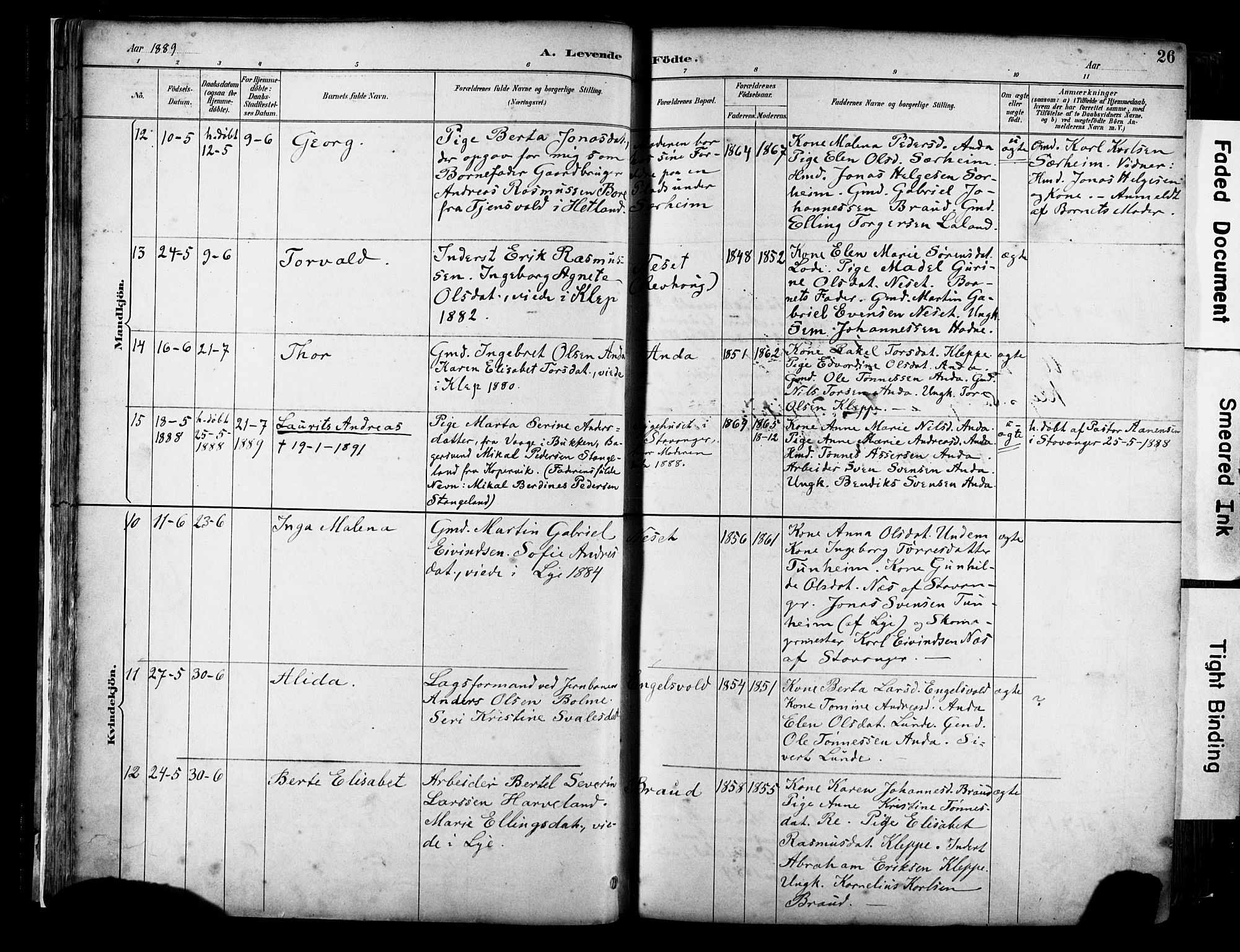 Klepp sokneprestkontor, AV/SAST-A-101803/001/3/30BA/L0009: Parish register (official) no. A 7, 1886-1915, p. 26