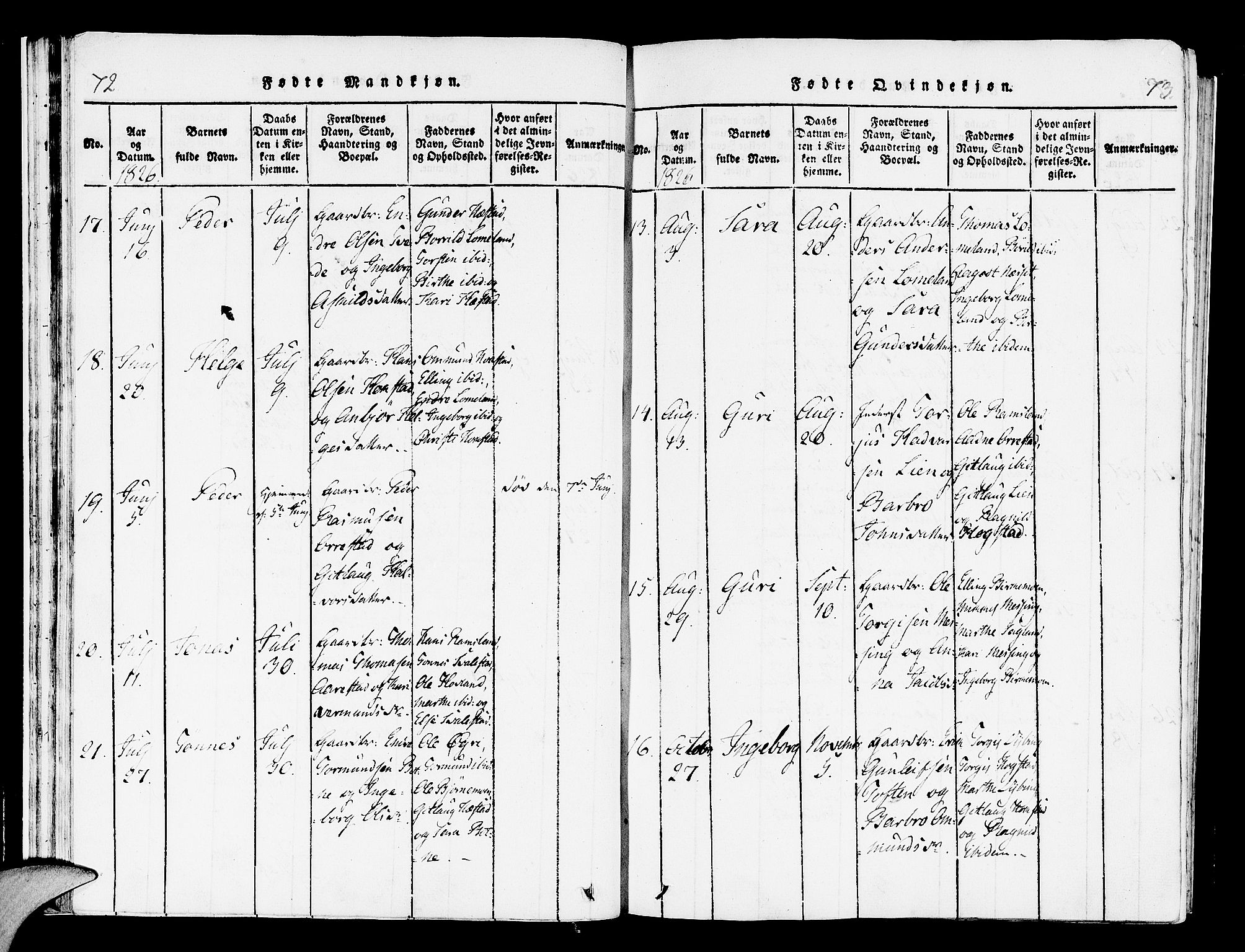 Helleland sokneprestkontor, AV/SAST-A-101810: Parish register (official) no. A 4, 1815-1834, p. 72-73