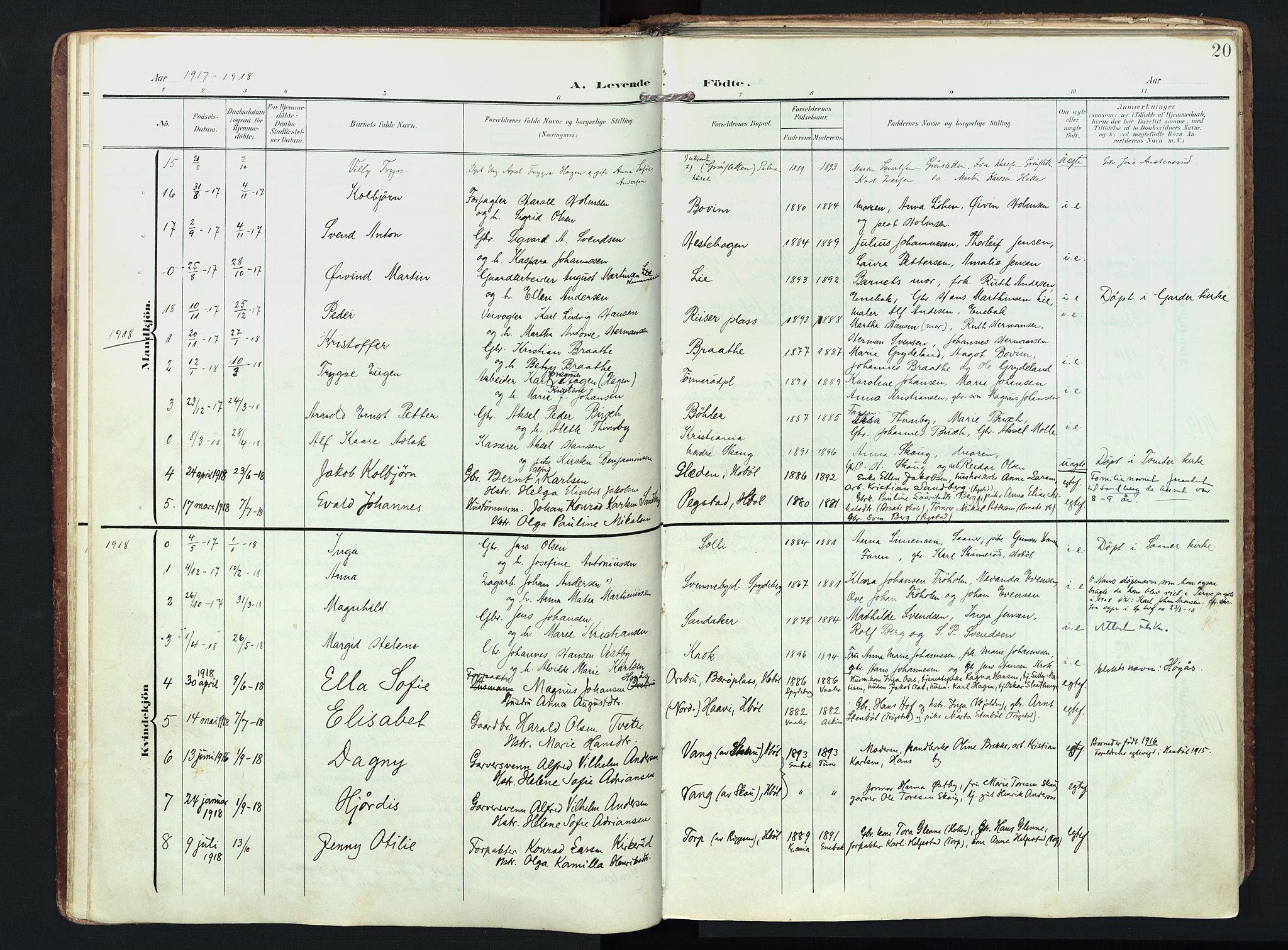 Hobøl prestekontor Kirkebøker, AV/SAO-A-2002/F/Fa/L0006: Parish register (official) no. I 6, 1905-1927, p. 20