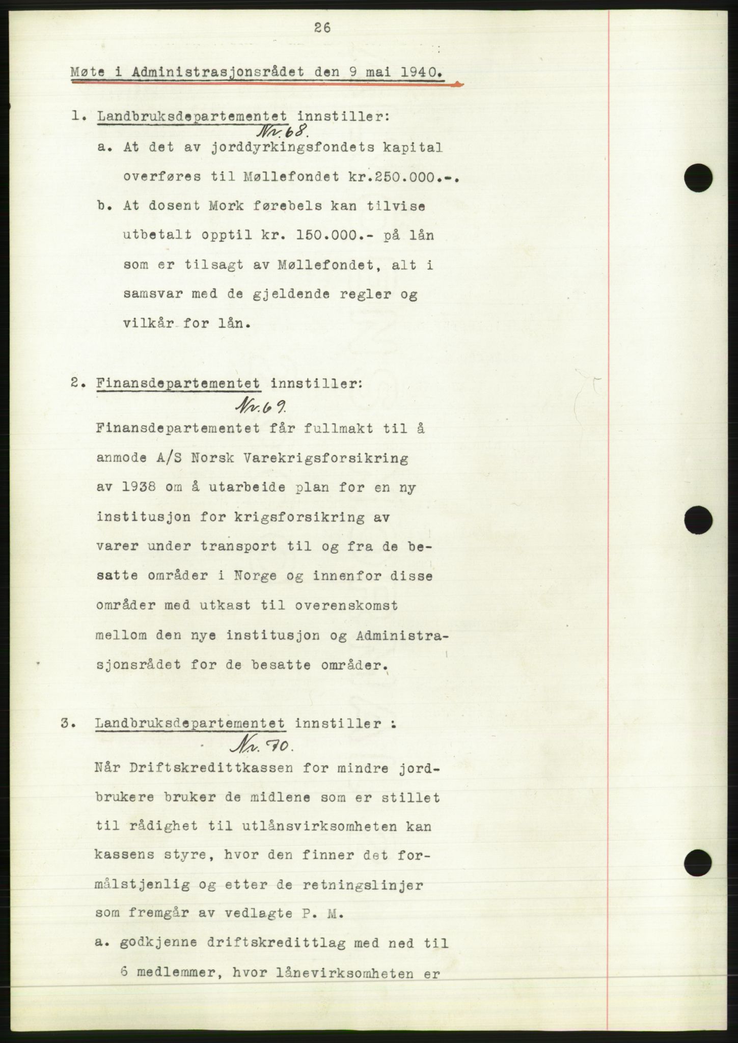 Administrasjonsrådet, AV/RA-S-1004/A/L0002: Vedtaksprotokoll 16/4-25/9, 1940, p. 30