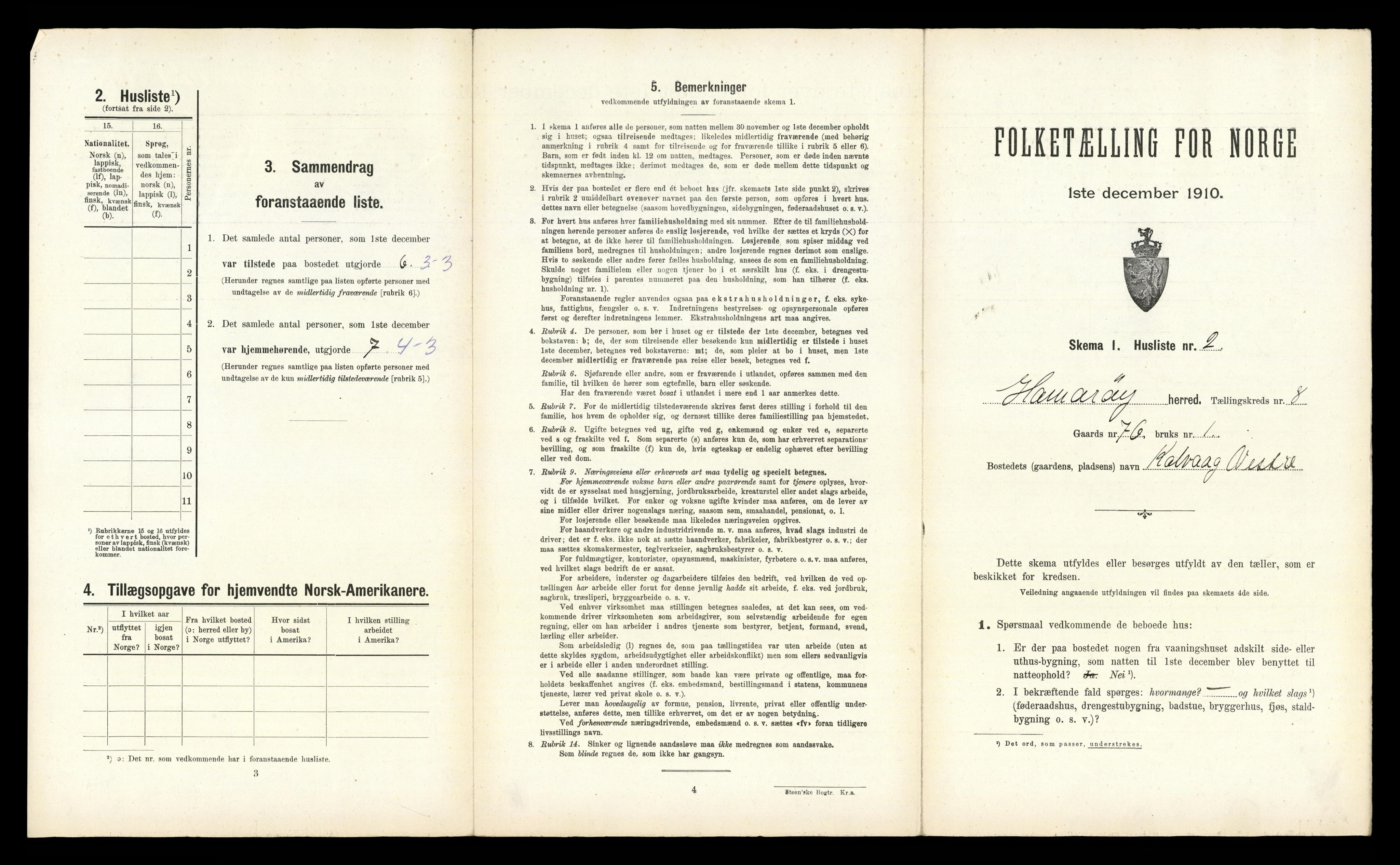 RA, 1910 census for Hamarøy, 1910, p. 834