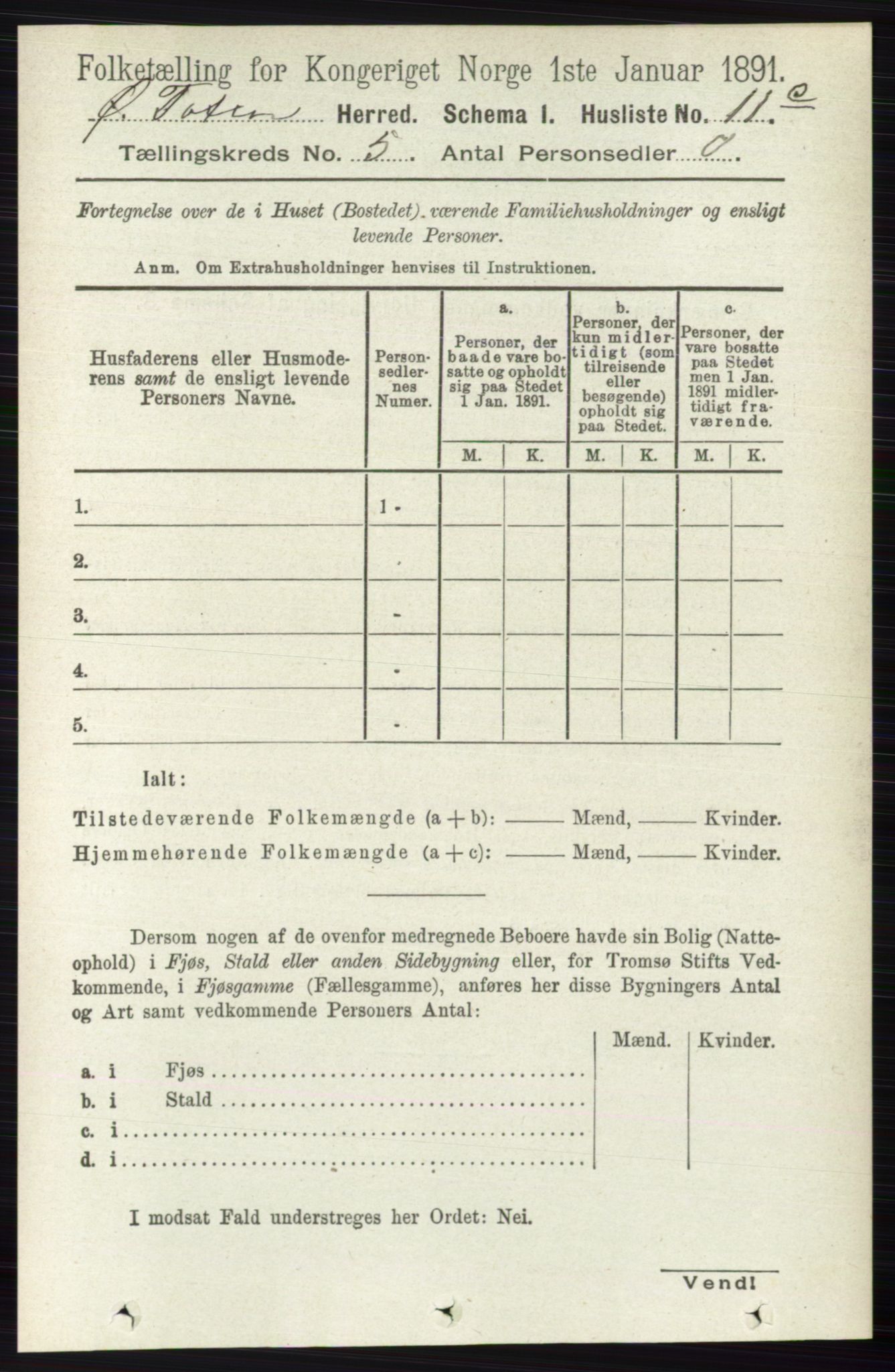 RA, 1891 census for 0528 Østre Toten, 1891, p. 3100