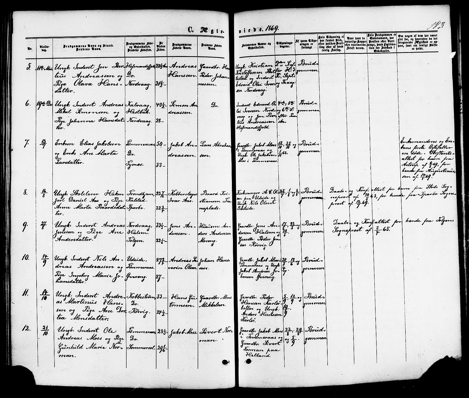 Ministerialprotokoller, klokkerbøker og fødselsregistre - Nordland, SAT/A-1459/859/L0845: Parish register (official) no. 859A05, 1863-1877, p. 183