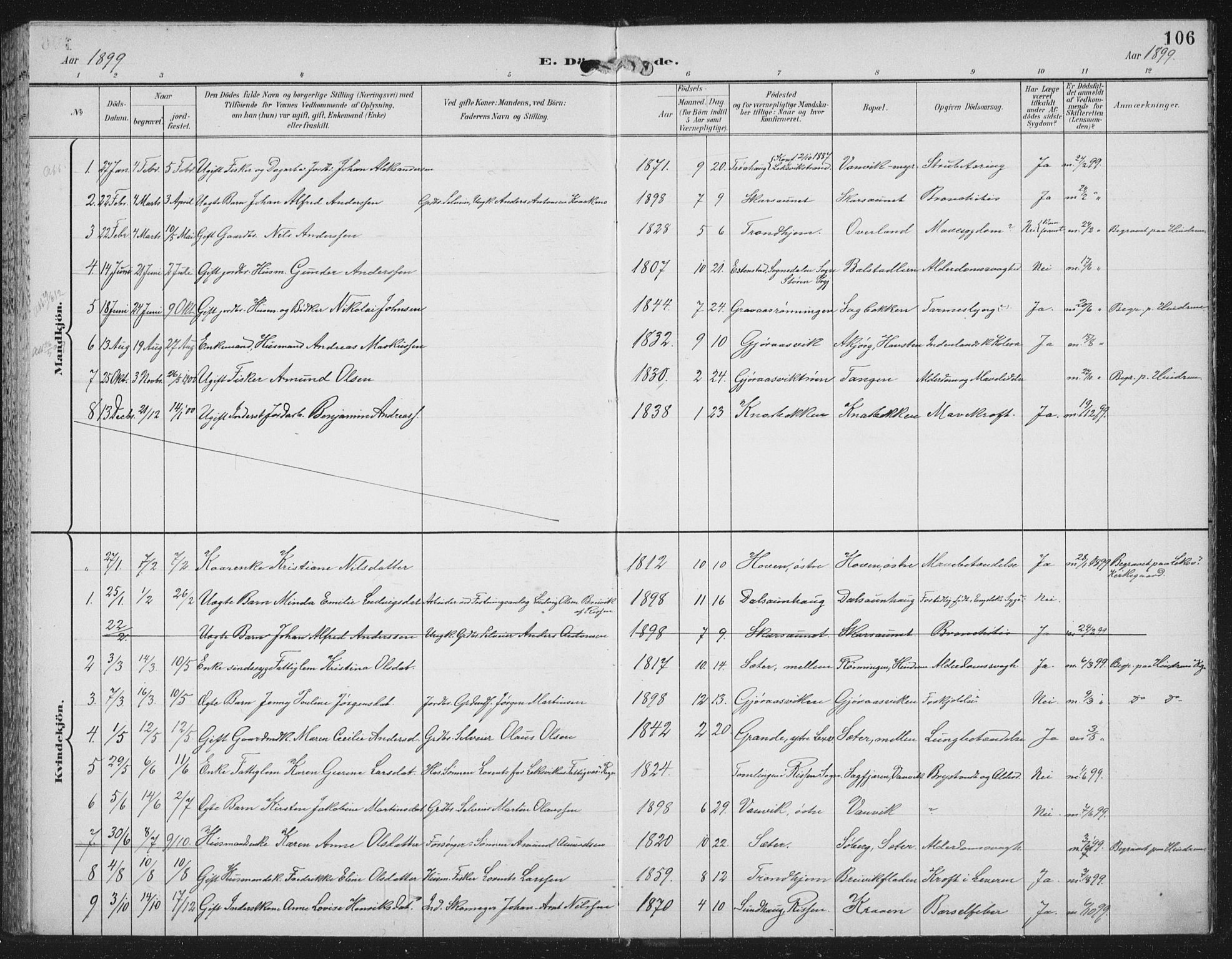 Ministerialprotokoller, klokkerbøker og fødselsregistre - Nord-Trøndelag, SAT/A-1458/702/L0024: Parish register (official) no. 702A02, 1898-1914, p. 106