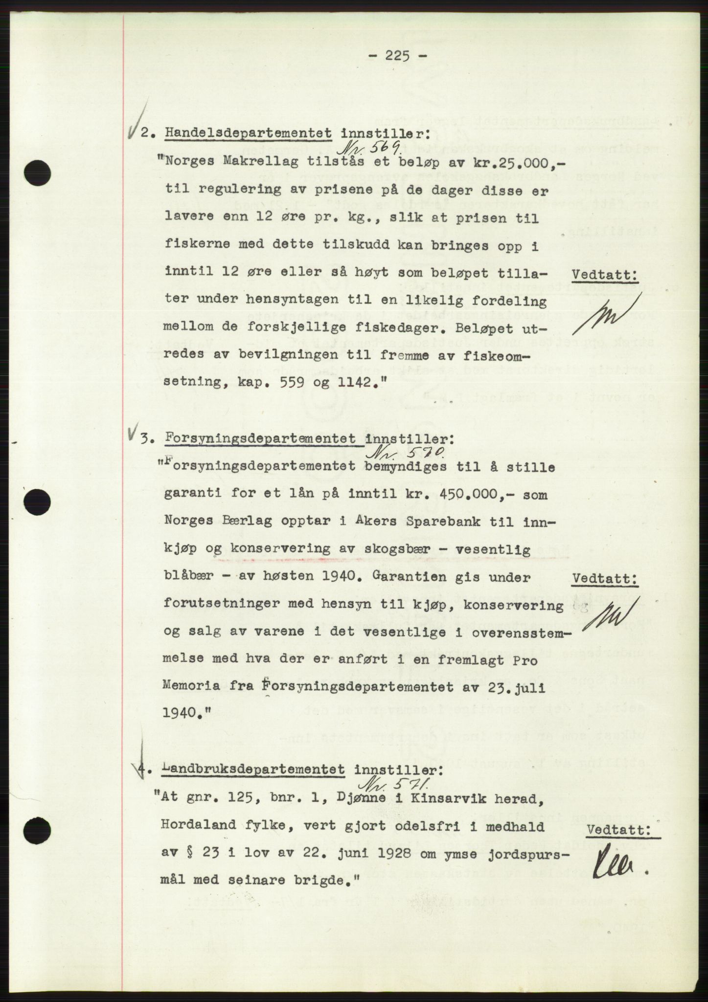 Administrasjonsrådet, AV/RA-S-1004/A/L0002: Vedtaksprotokoll 16/4-25/9, 1940, p. 229