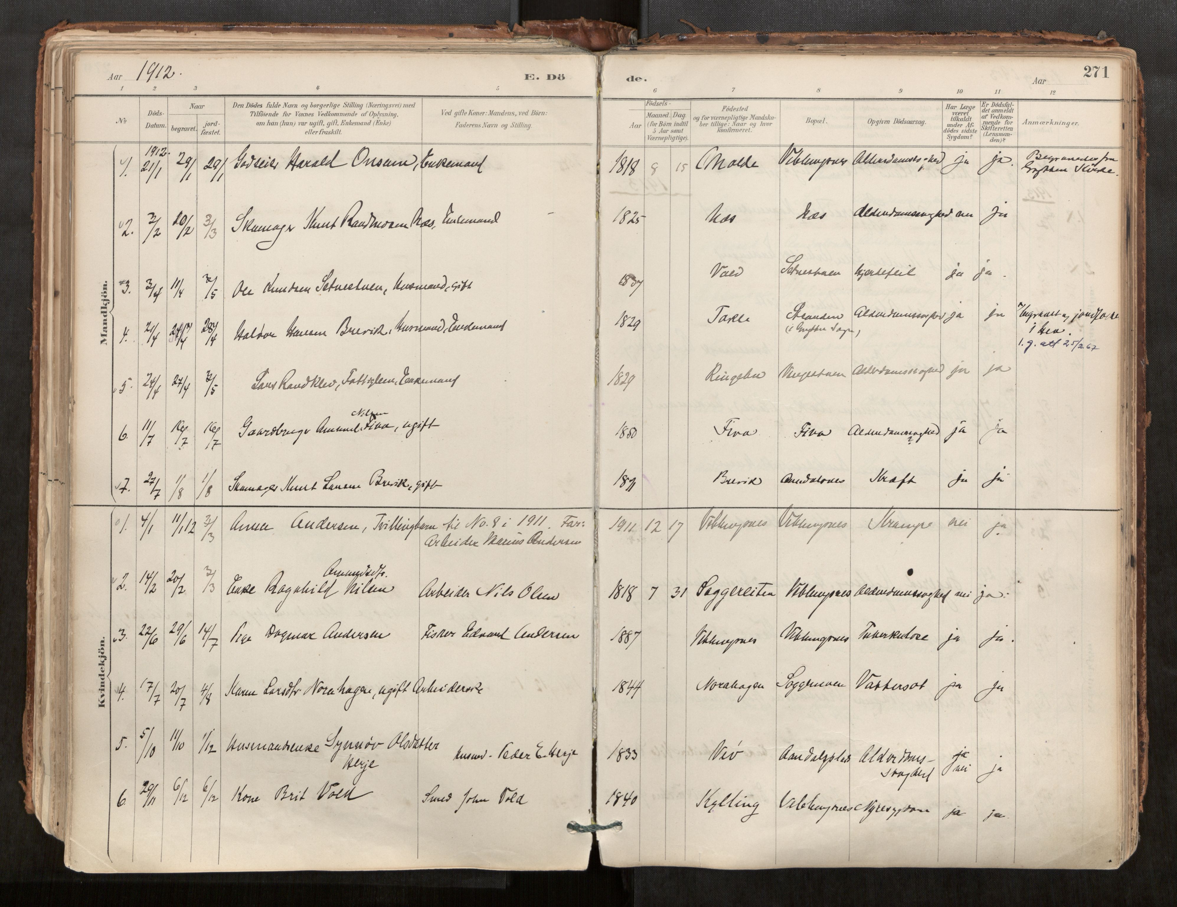 Ministerialprotokoller, klokkerbøker og fødselsregistre - Møre og Romsdal, AV/SAT-A-1454/544/L0585: Parish register (official) no. 544A06, 1887-1924, p. 271