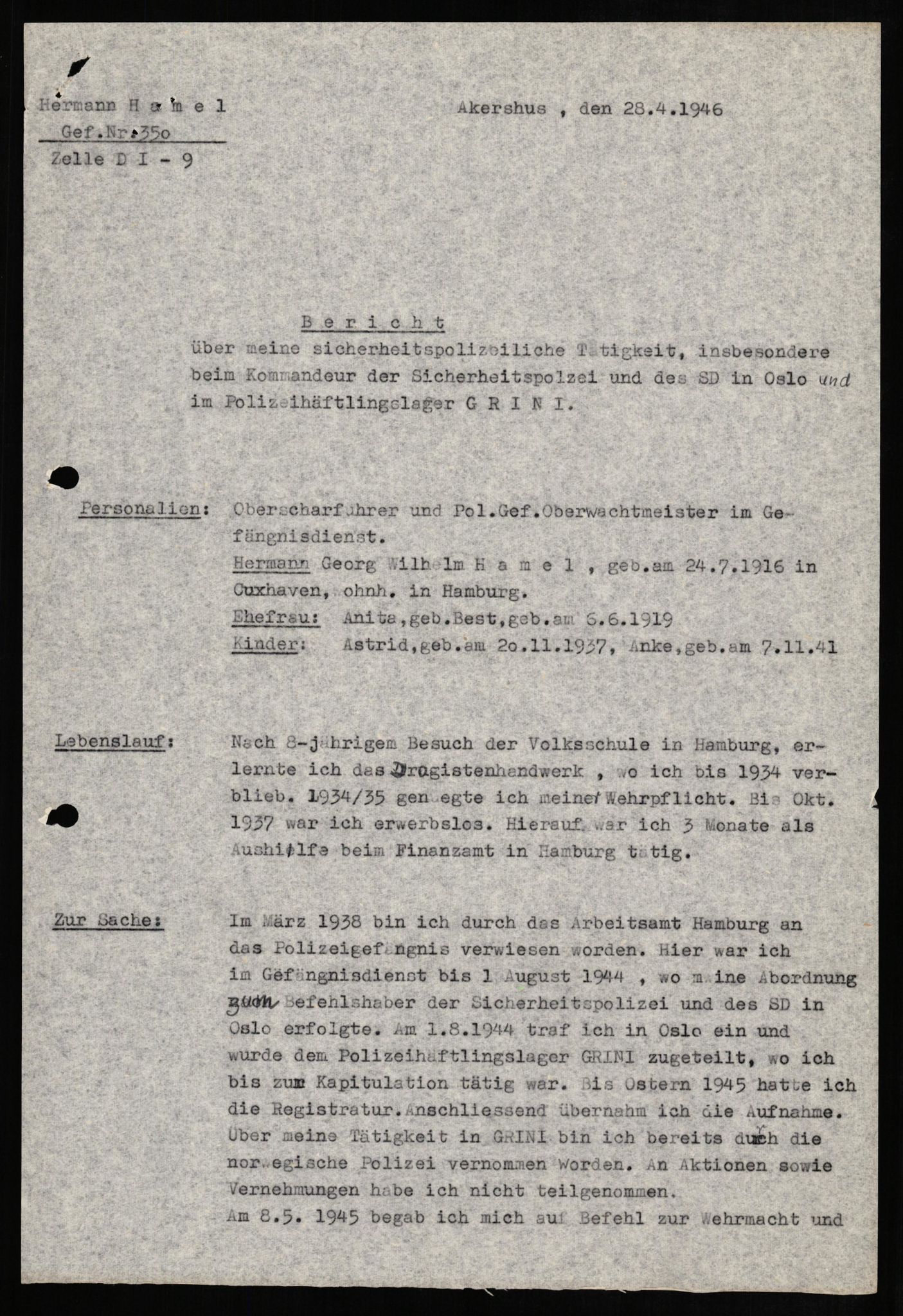 Forsvaret, Forsvarets overkommando II, RA/RAFA-3915/D/Db/L0011: CI Questionaires. Tyske okkupasjonsstyrker i Norge. Tyskere., 1945-1946, p. 375