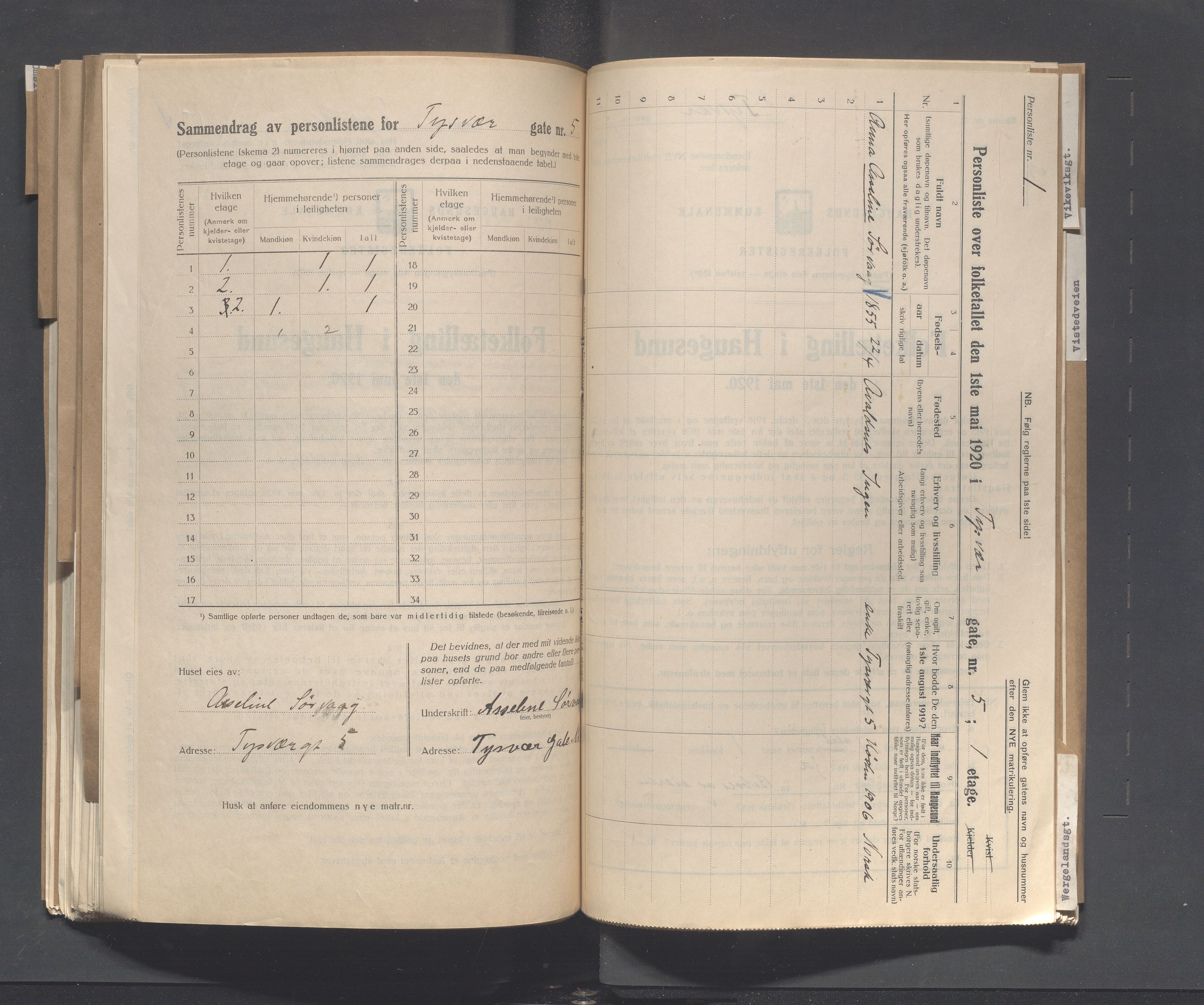 IKAR, Local census 1.5.1920 for Haugesund, 1920, p. 5263