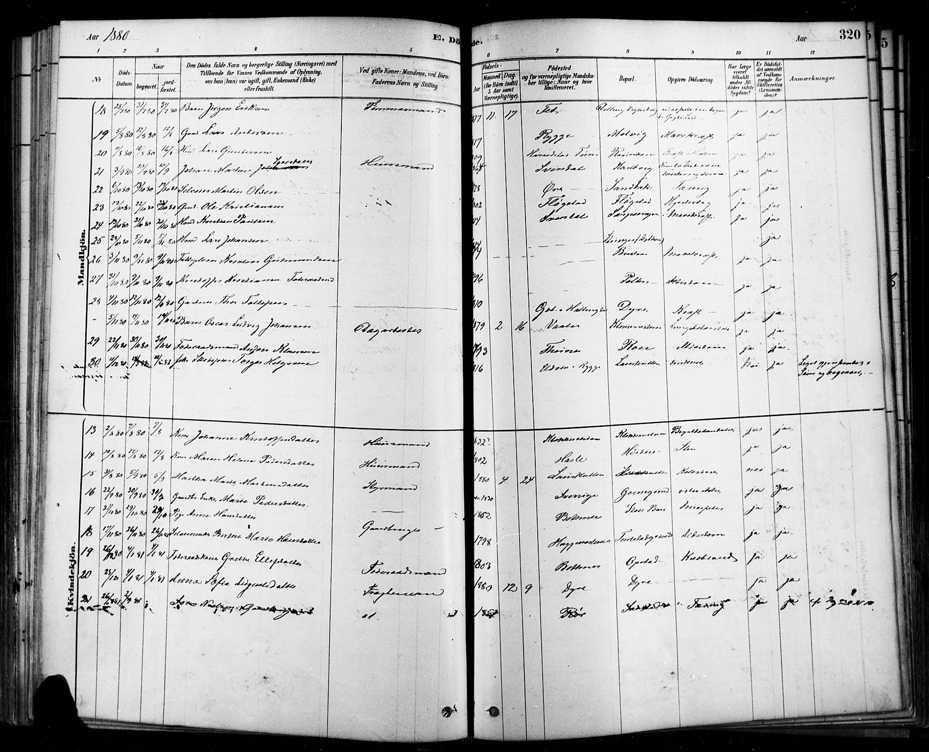 Rygge prestekontor Kirkebøker, AV/SAO-A-10084b/F/Fa/L0007: Parish register (official) no. 7, 1878-1904, p. 320