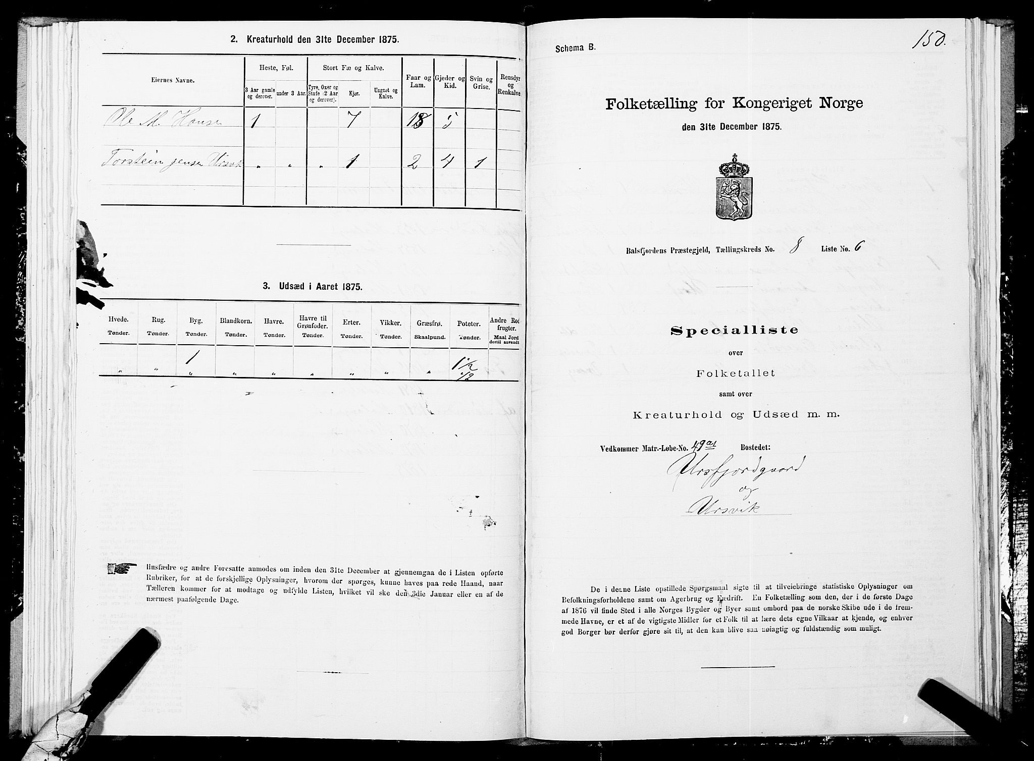 SATØ, 1875 census for 1933P Balsfjord, 1875, p. 4150