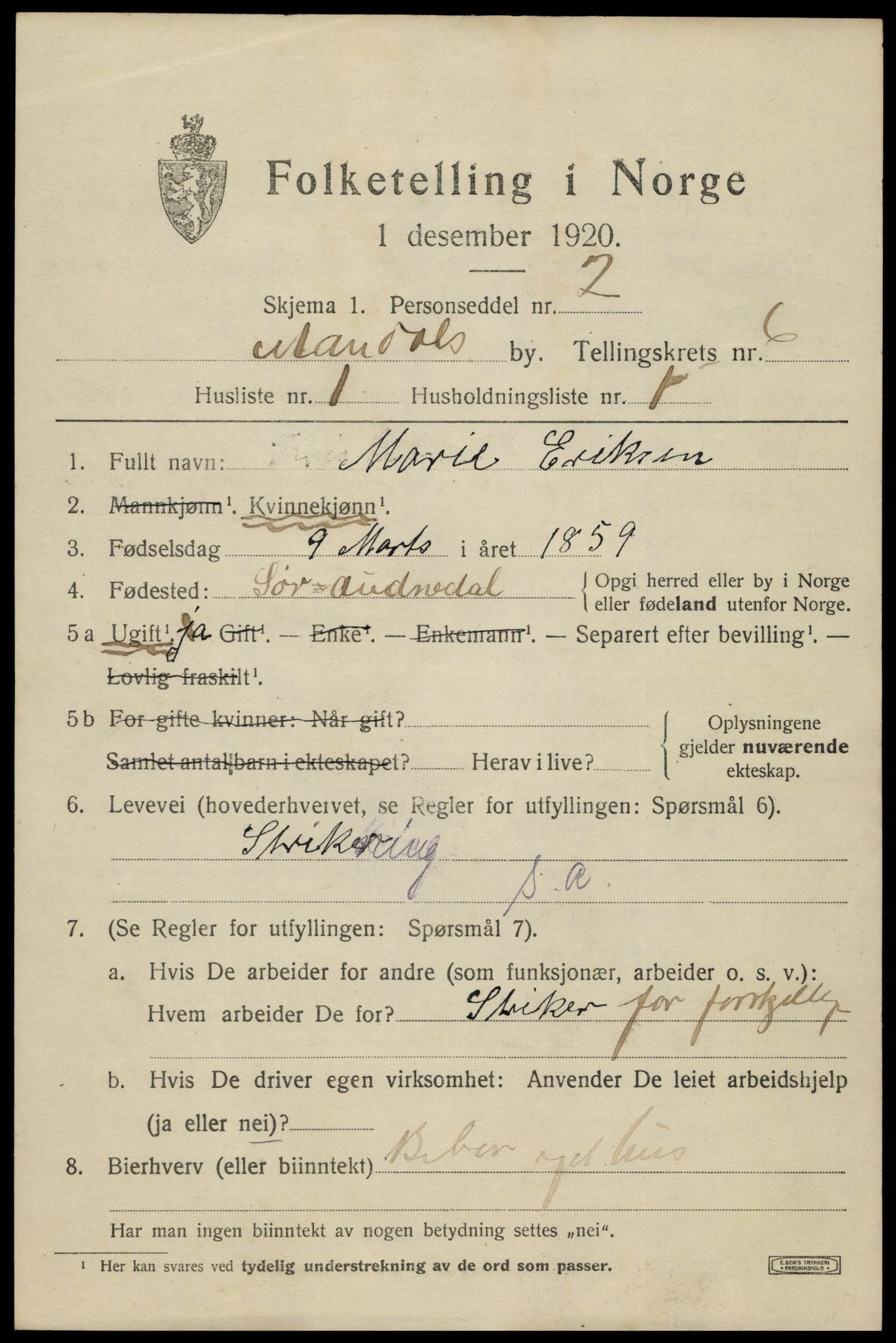 SAK, 1920 census for Mandal, 1920, p. 9113